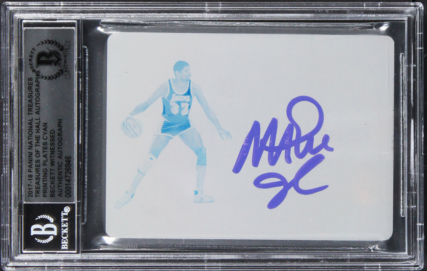Magic Johnson Signed 2017 Panini National Treasures PP Cyan #17 Card BAS Slabbed
