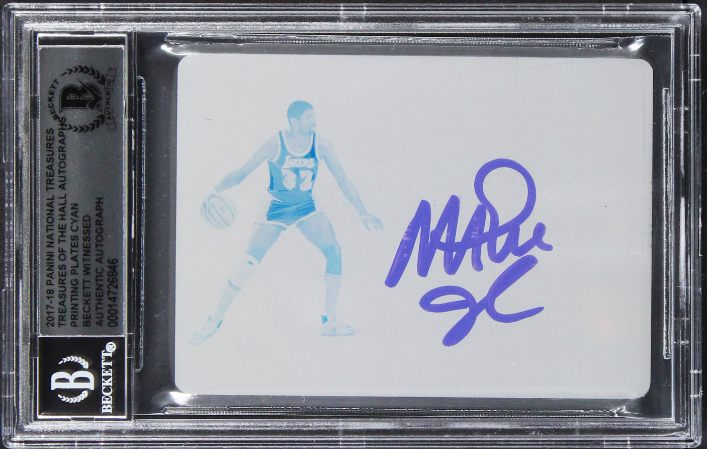 Magic Johnson Signed 2017 Panini National Treasures PP Cyan #17 Card BAS Slabbed