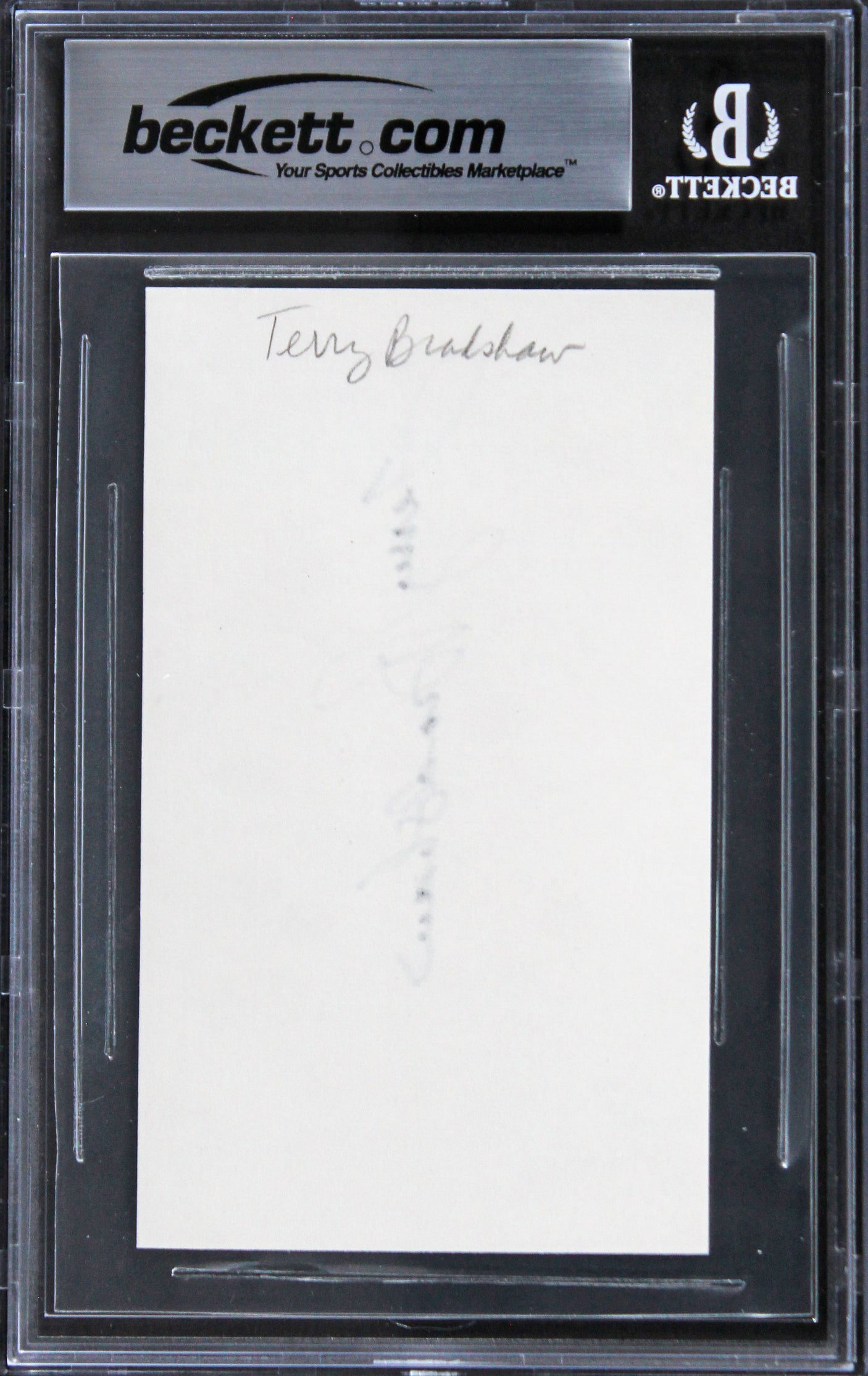 Steelers Terry Bradshaw Authentic Signed 3x5 Index Card Autographed BAS Slabbed