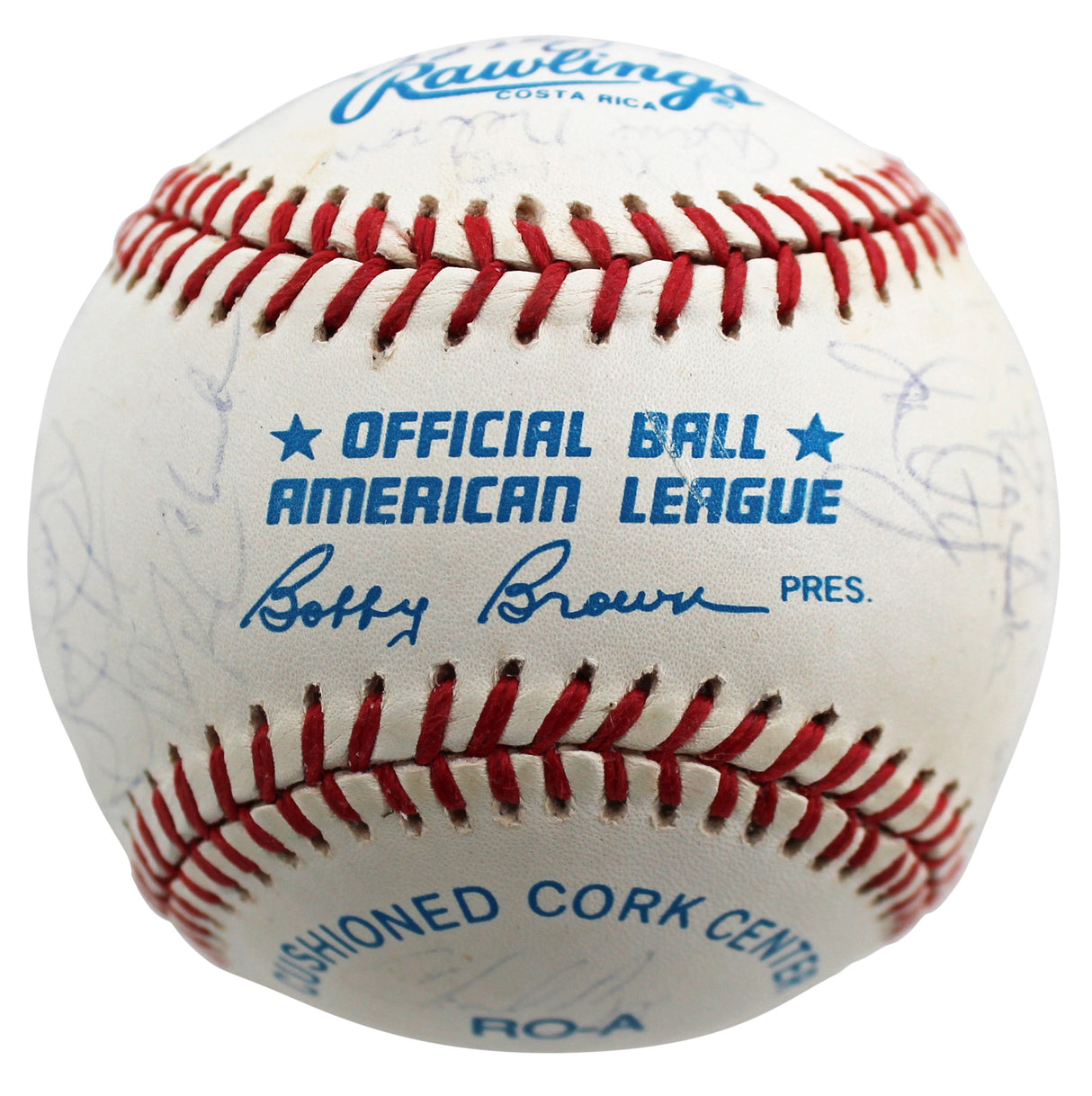 1992 Indians (28) Thome Authentic Signed Bobby Brown Oal Baseball BAS #AC01891