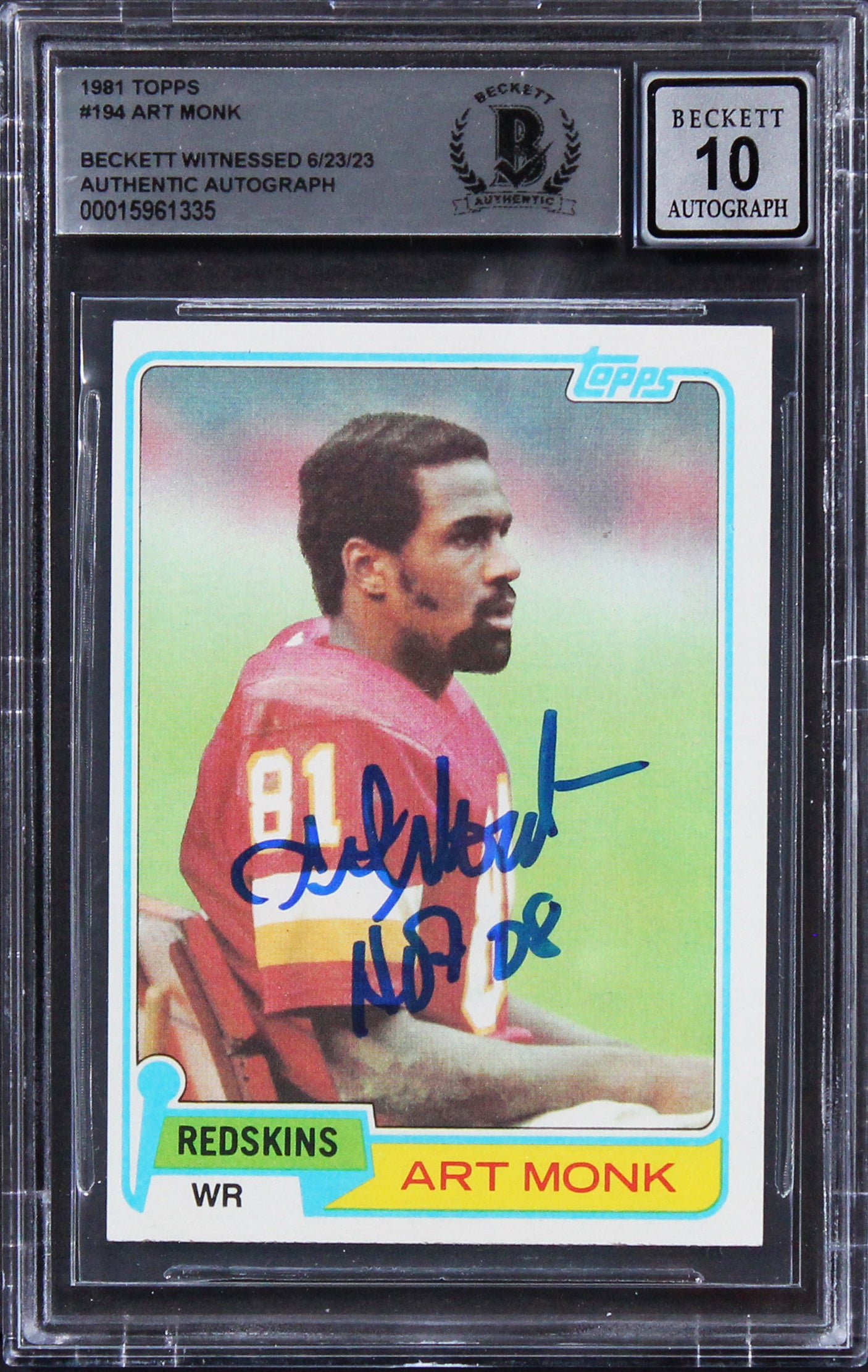 Art Monk "HOF 08" Signed 1981 Topps #194 Rookie Card Auto 10! BAS Slabbed