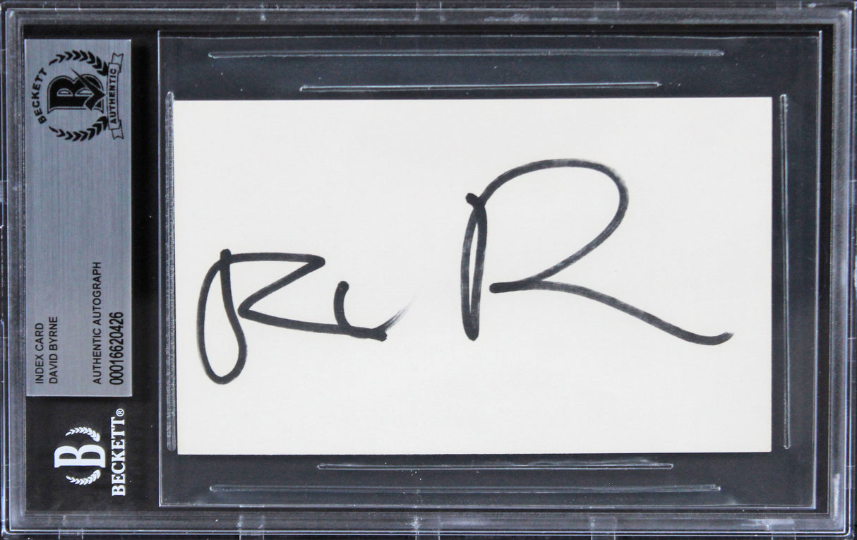 David Byrne Talking Heads Authentic Signed 3x5 Index Card BAS Slabbed 3
