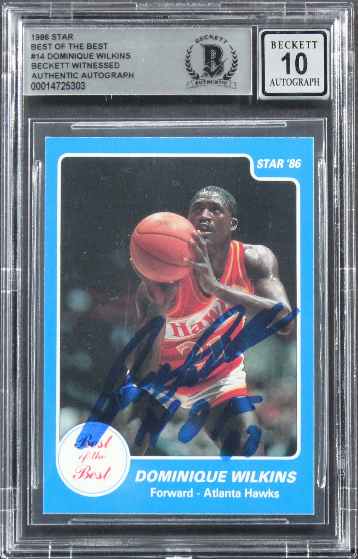 Hawks Dominique Wilkins "HOF 06" Signed 1986 Star BOB #14 Card Auto 10! BAS Slab