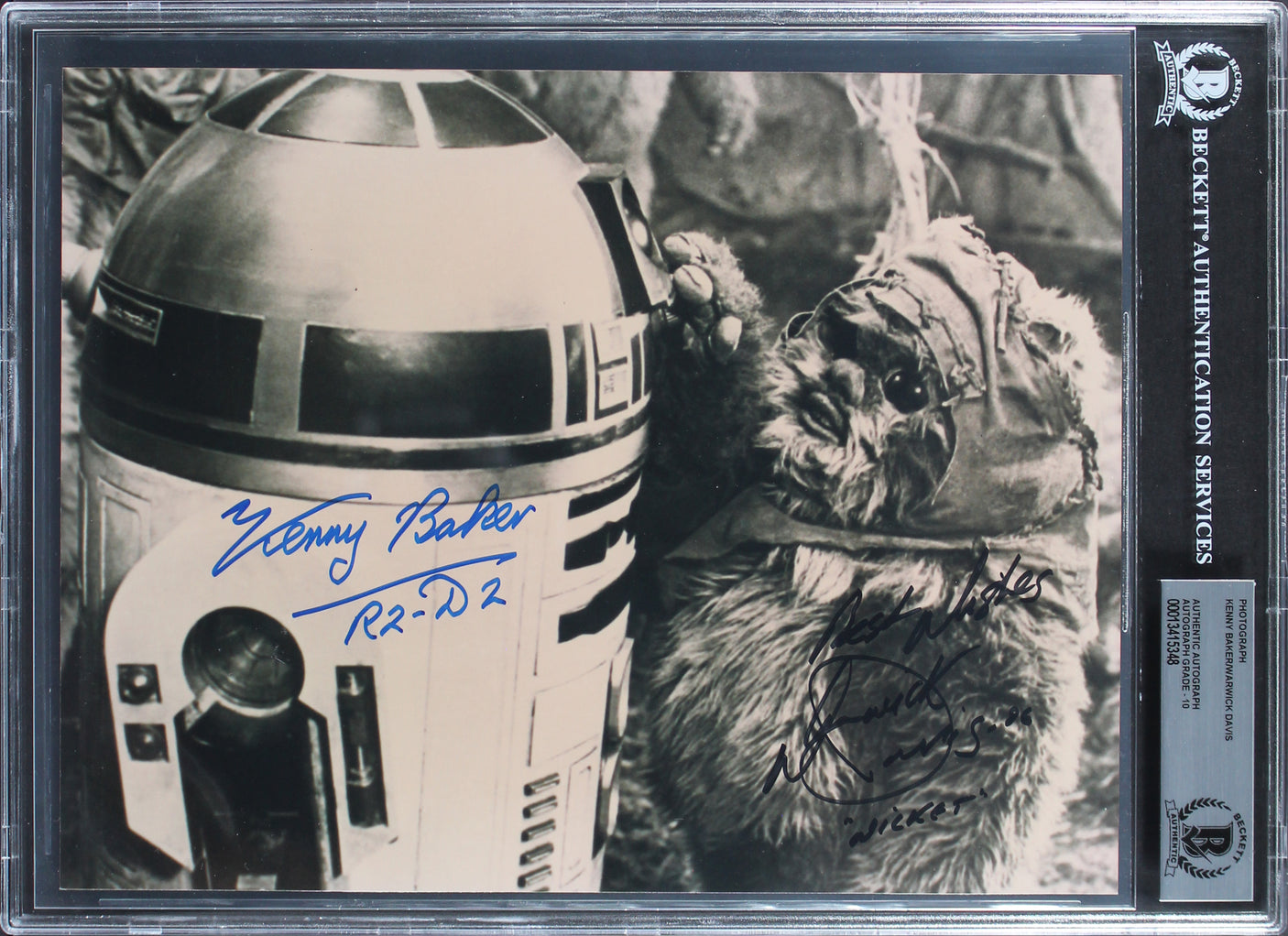 Kenny Baker & Warwick Davis Star Wars Signed 8x10 Photo Auto Graded 10! BAS Slab