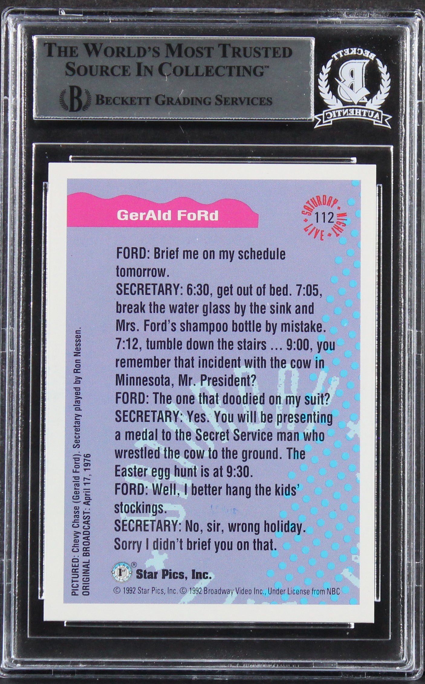 Chevy Chase Authentic Signed 1992 Saturday Night Live #112 Card BAS Slabbed