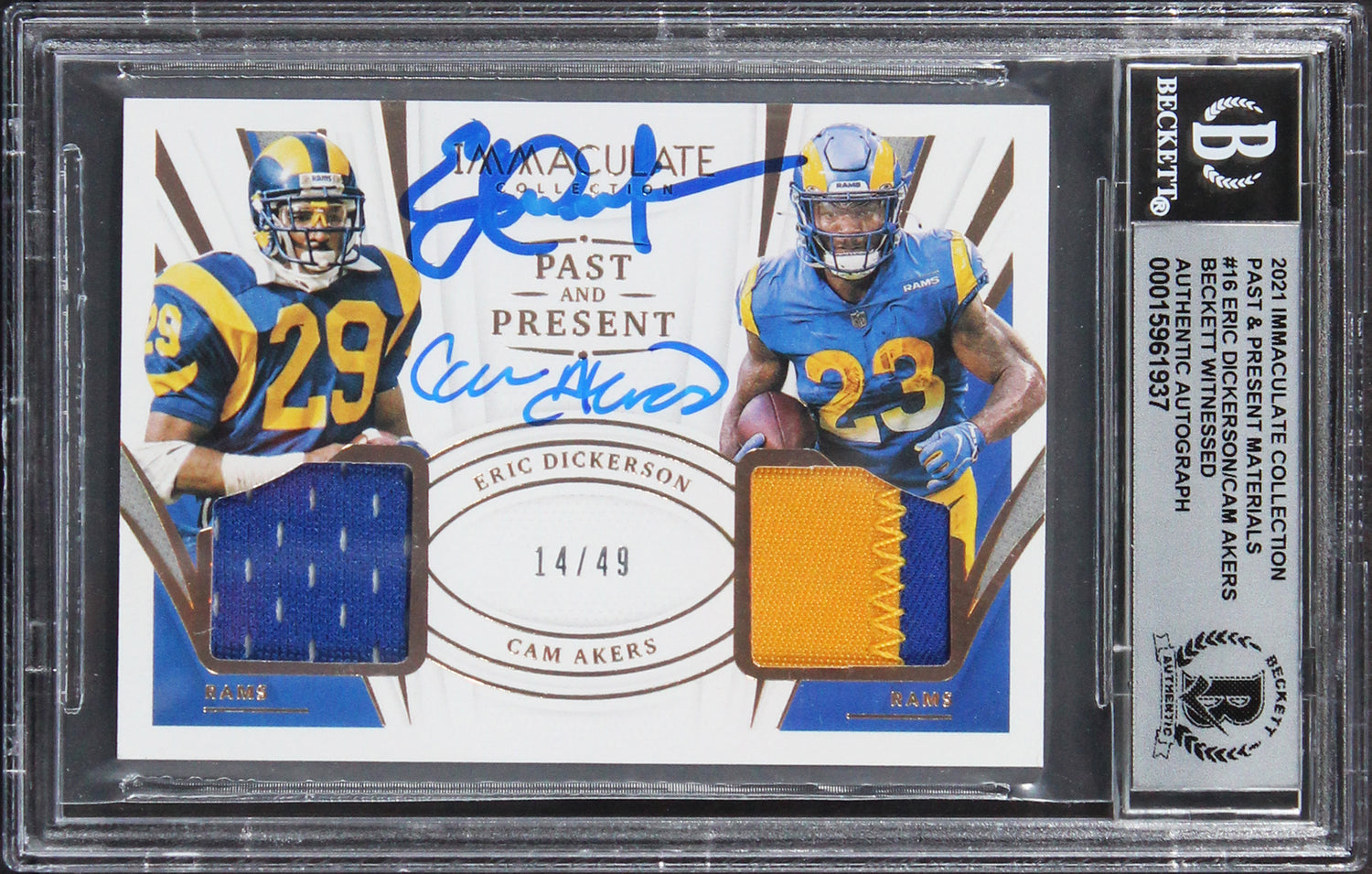 Dickerson & Akers Signed 2021 Immaculate Collection #16 Card Auto 10 BAS Slabbed