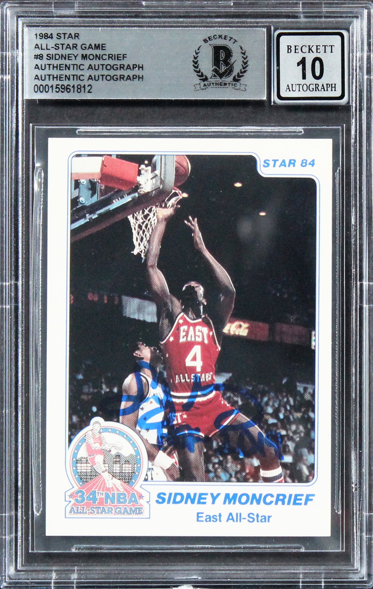 Bucks Sidney Moncrief Signed 1984 Star All-Star Game #8 Card Auto 10! BAS Slab