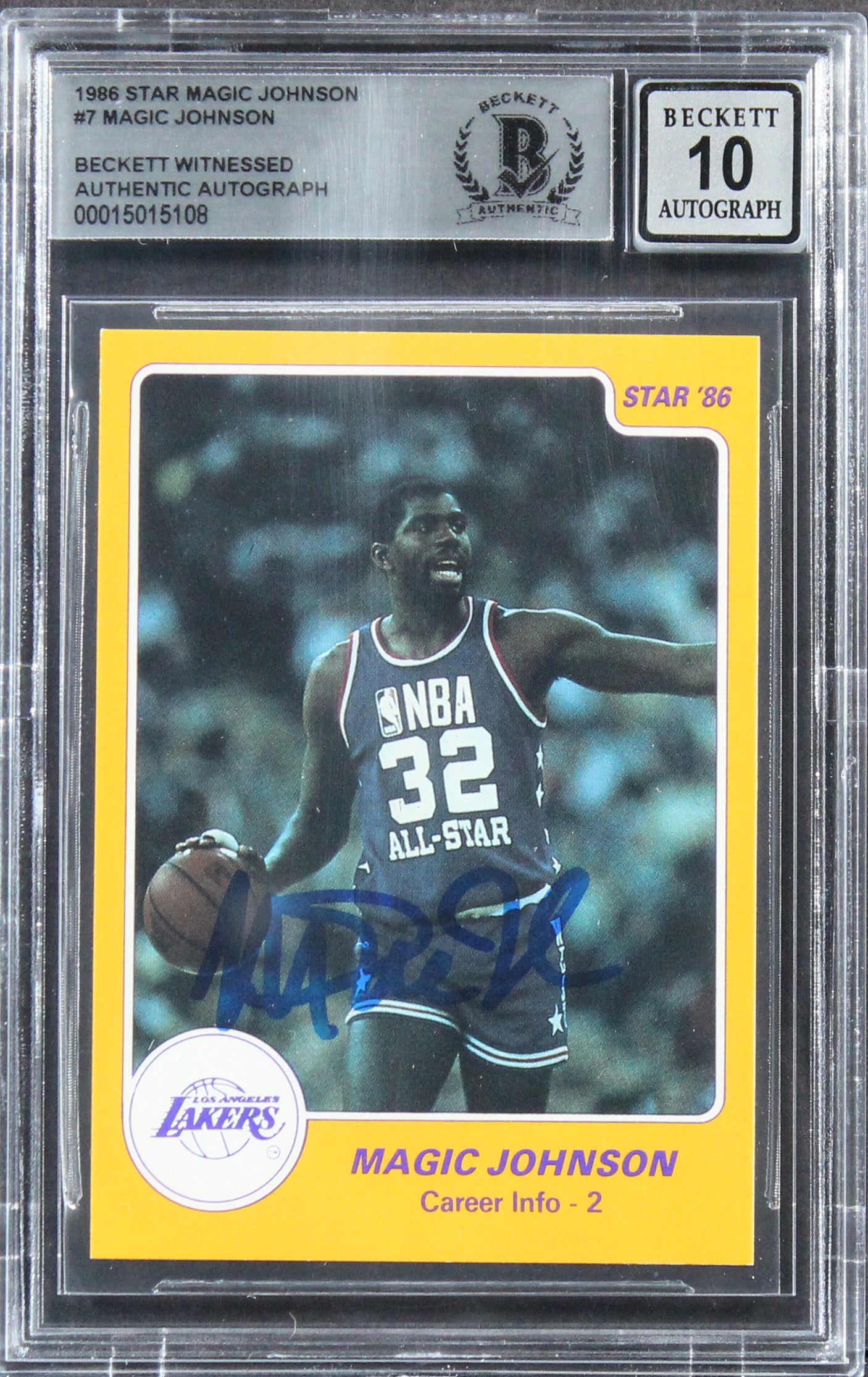 Lakers Magic Johnson Authentic Signed 1986 Star #7 Card Auto 10! BAS Slabbed
