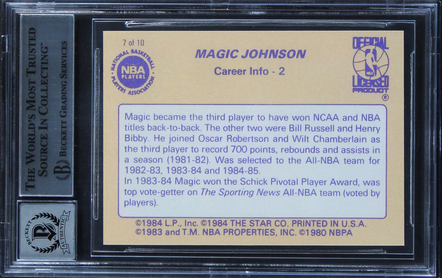 Lakers Magic Johnson Authentic Signed 1986 Star #7 Card Auto 10! BAS Slabbed