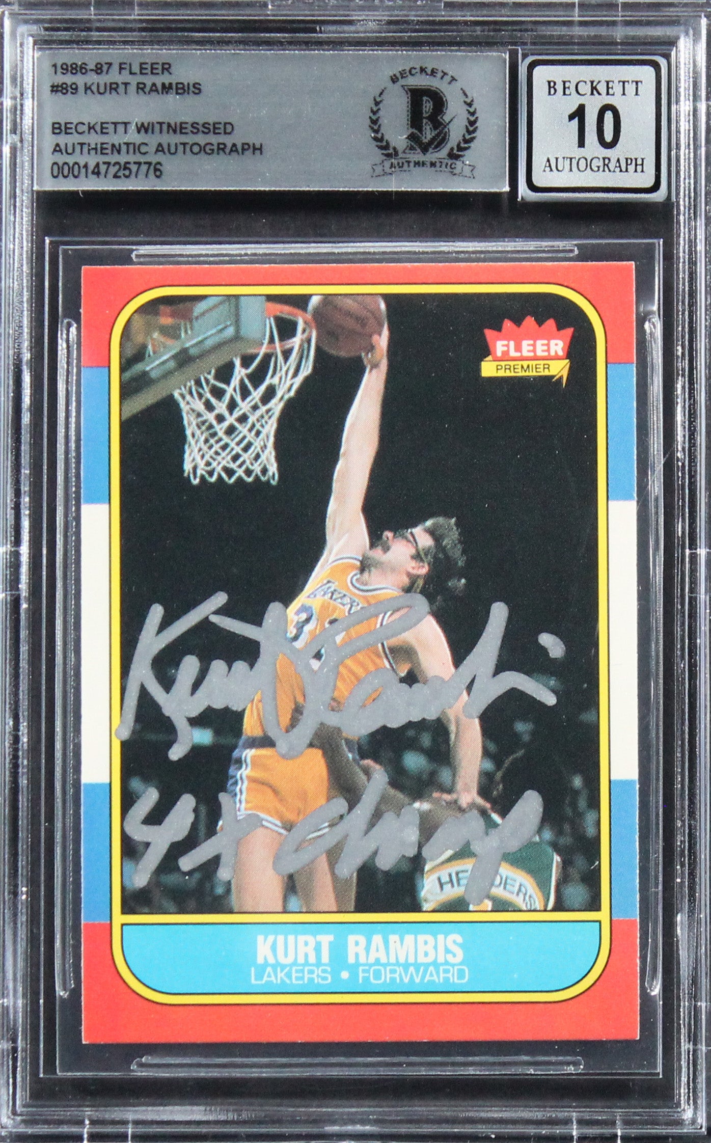 Lakers Kurt Rambis "4x Champ" Signed 1986 Fleer #89 Card Auto 10! BAS Slabbed