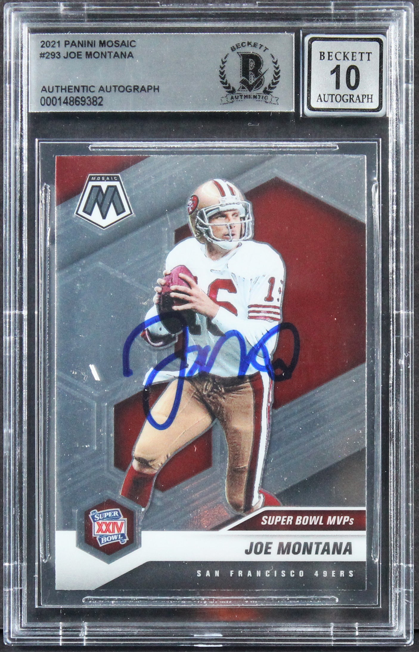 49ers Joe Montana Signed 2021 Panini Mosaic #293 Card Auto 10! BAS Slabbed