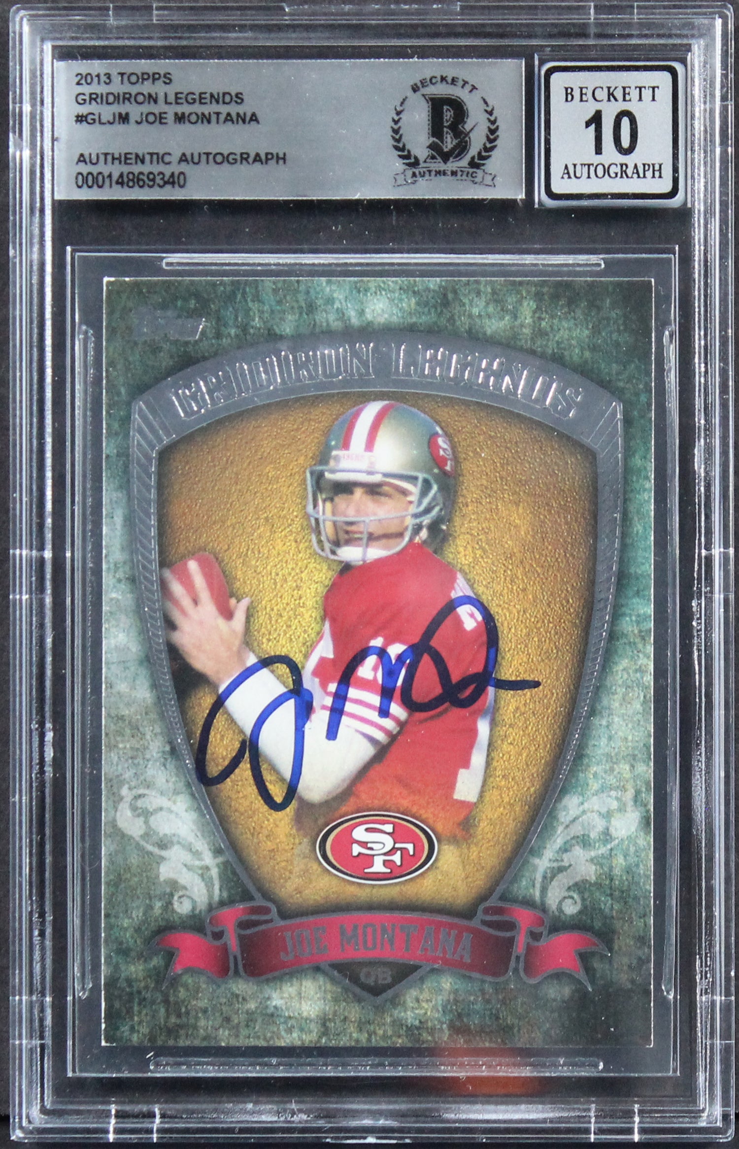 49ers Joe Montana Signed 2013 Topps Gridiron Legends #GLJM Card Auto 10 BAS Slab
