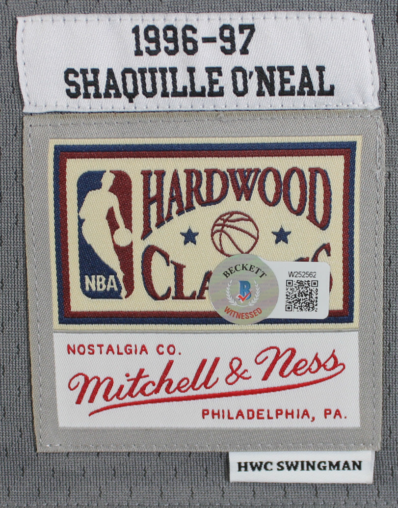 Lakers Shaquille O'Neal Signed Charcoal Grey M&N HWC Swingman Jersey BAS Witness