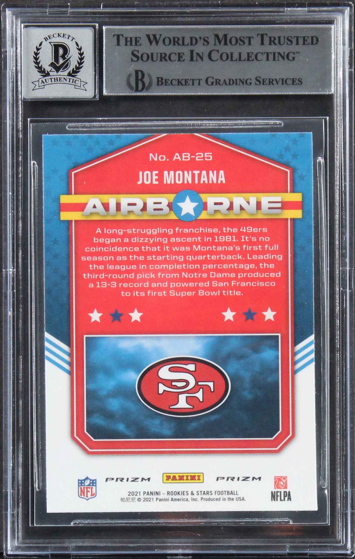 49ers Joe Montana Signed 2021 R&S Airborne Red Wave #25 Card Auto 10 BAS Slabbed