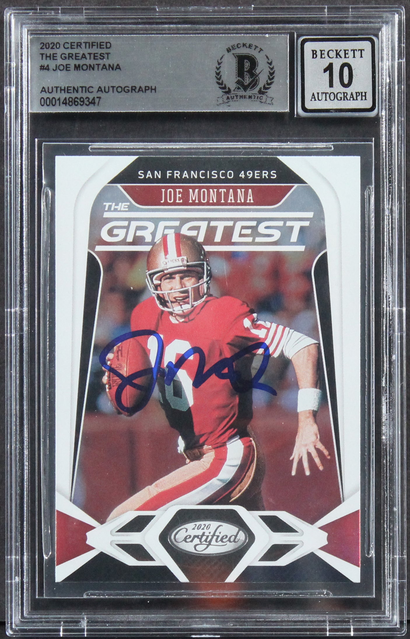 49ers Joe Montana Signed 2020 Certified The Greatest #4 Card Auto 10 BAS Slabbed