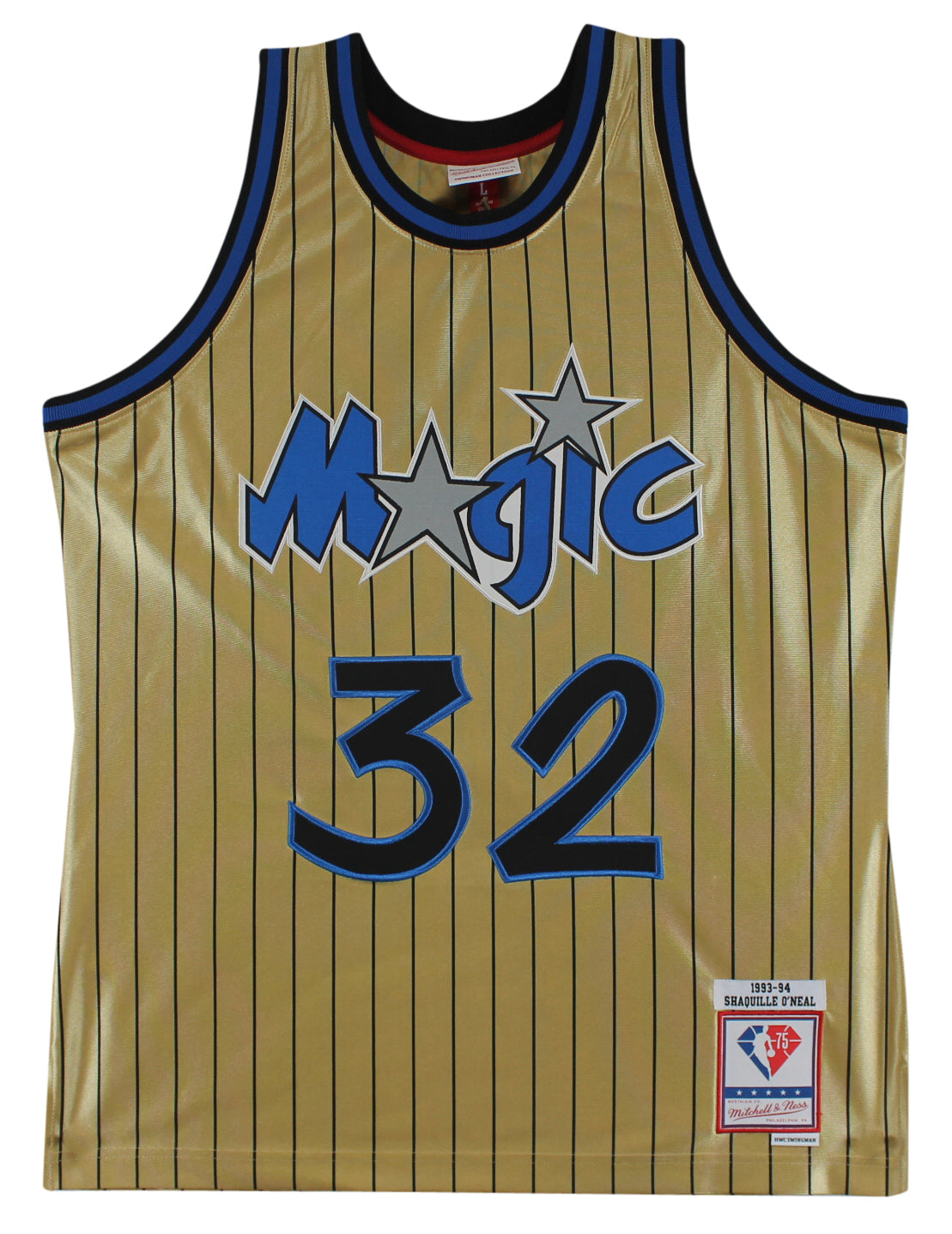 Magic Shaquille O'Neal Authentic Signed Gold M&N 75th Anniversary Jersey BAS Wit