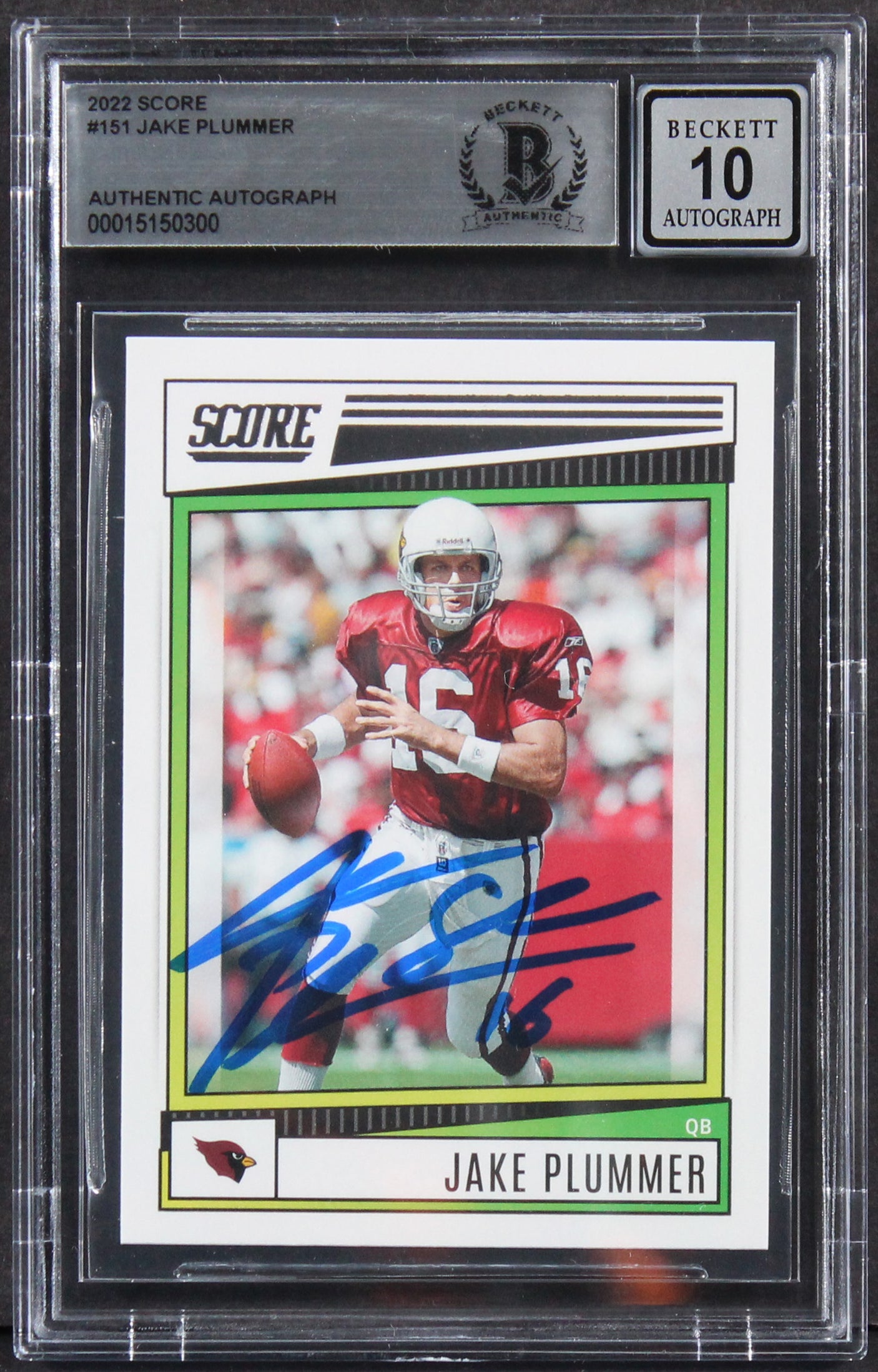 Cardinals Jake Plummer Signed 2022 Score #151 Card Auto Graded 10! BAS Slabbed 1