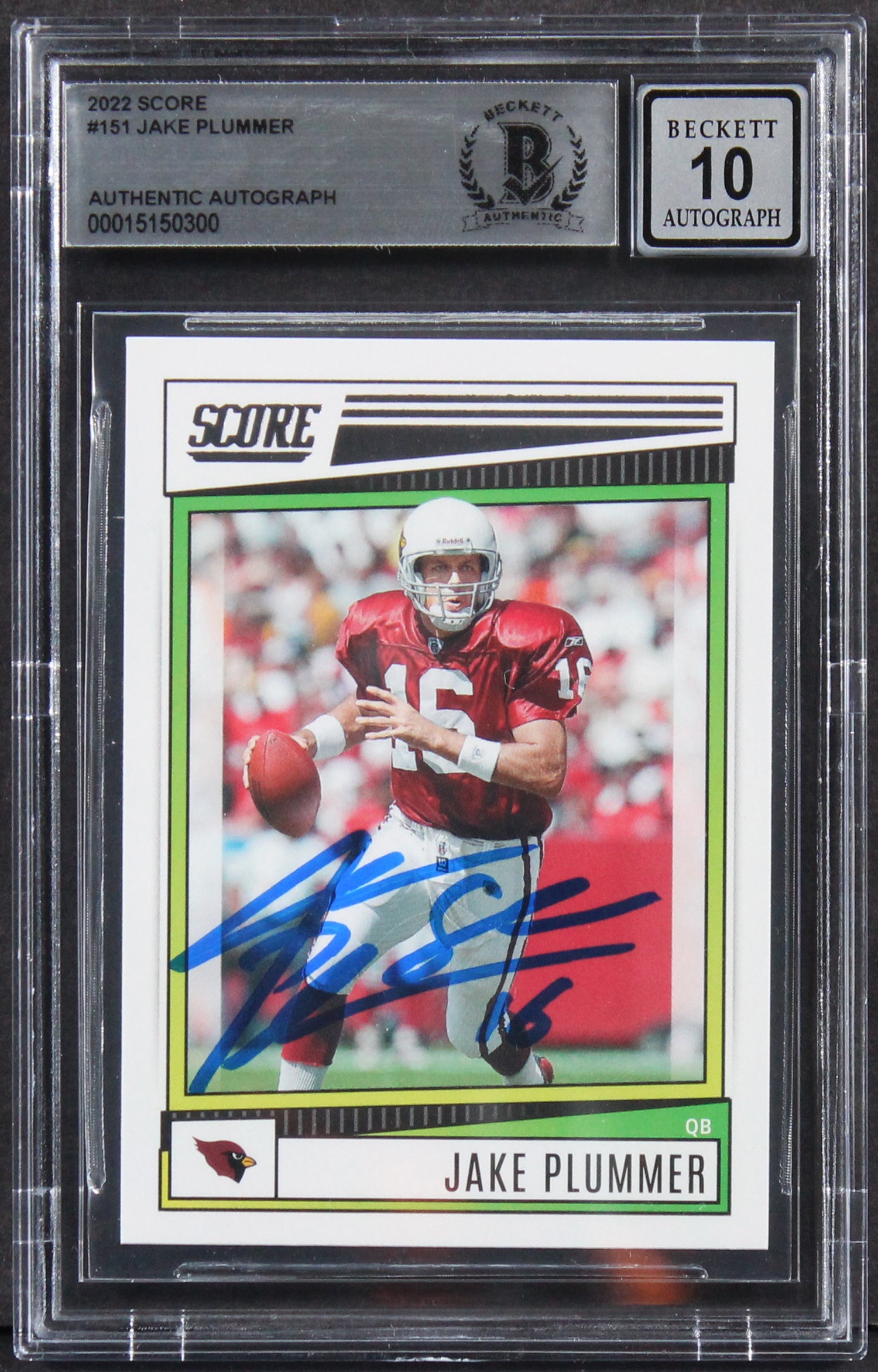 Cardinals Jake Plummer Signed 2022 Score #151 Card Auto Graded 10! BAS Slabbed 1