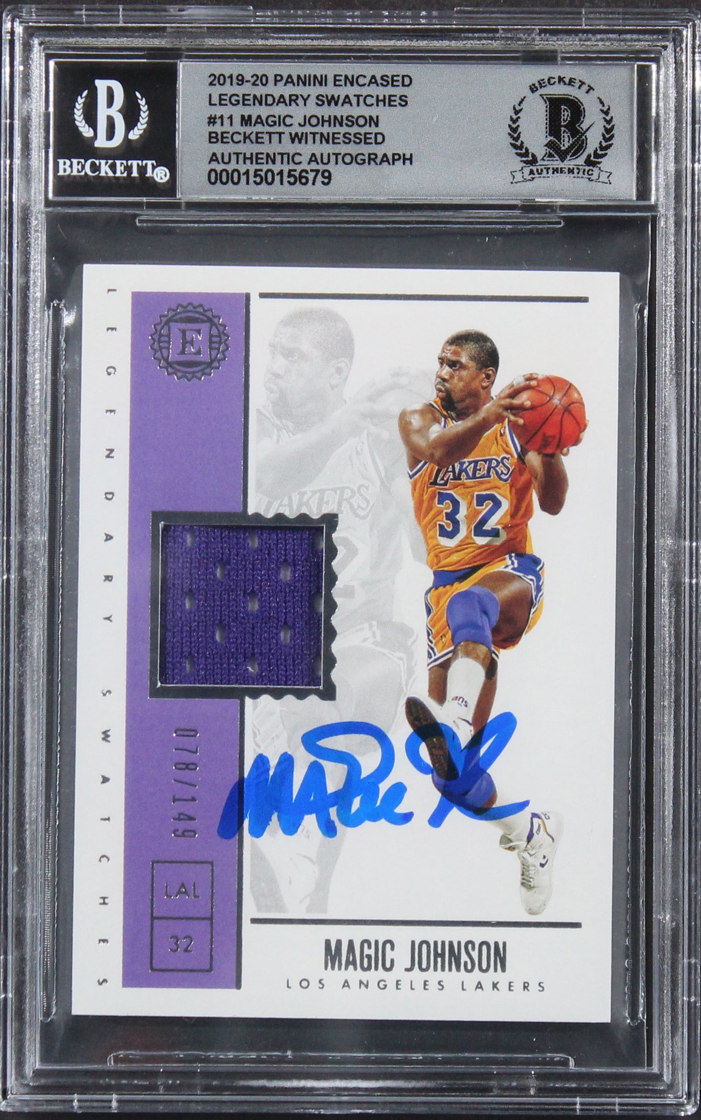 Magic Johnson Signed 2019 Panini Encased #11 #78/149 Card Auto 10! BAS Slab