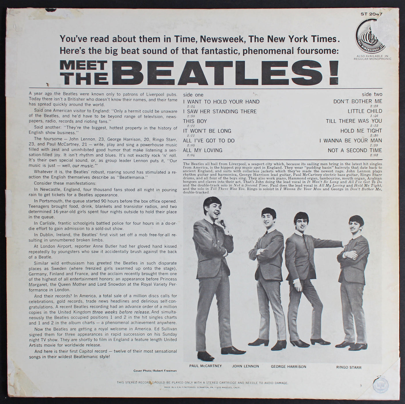 John Lennon Authentic Signed Meet The Beatles Album Cover Caiazzo & BAS #A57923