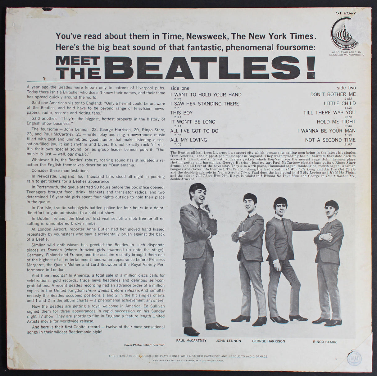 John Lennon Authentic Signed Meet The Beatles Album Cover Caiazzo & BAS #A57923