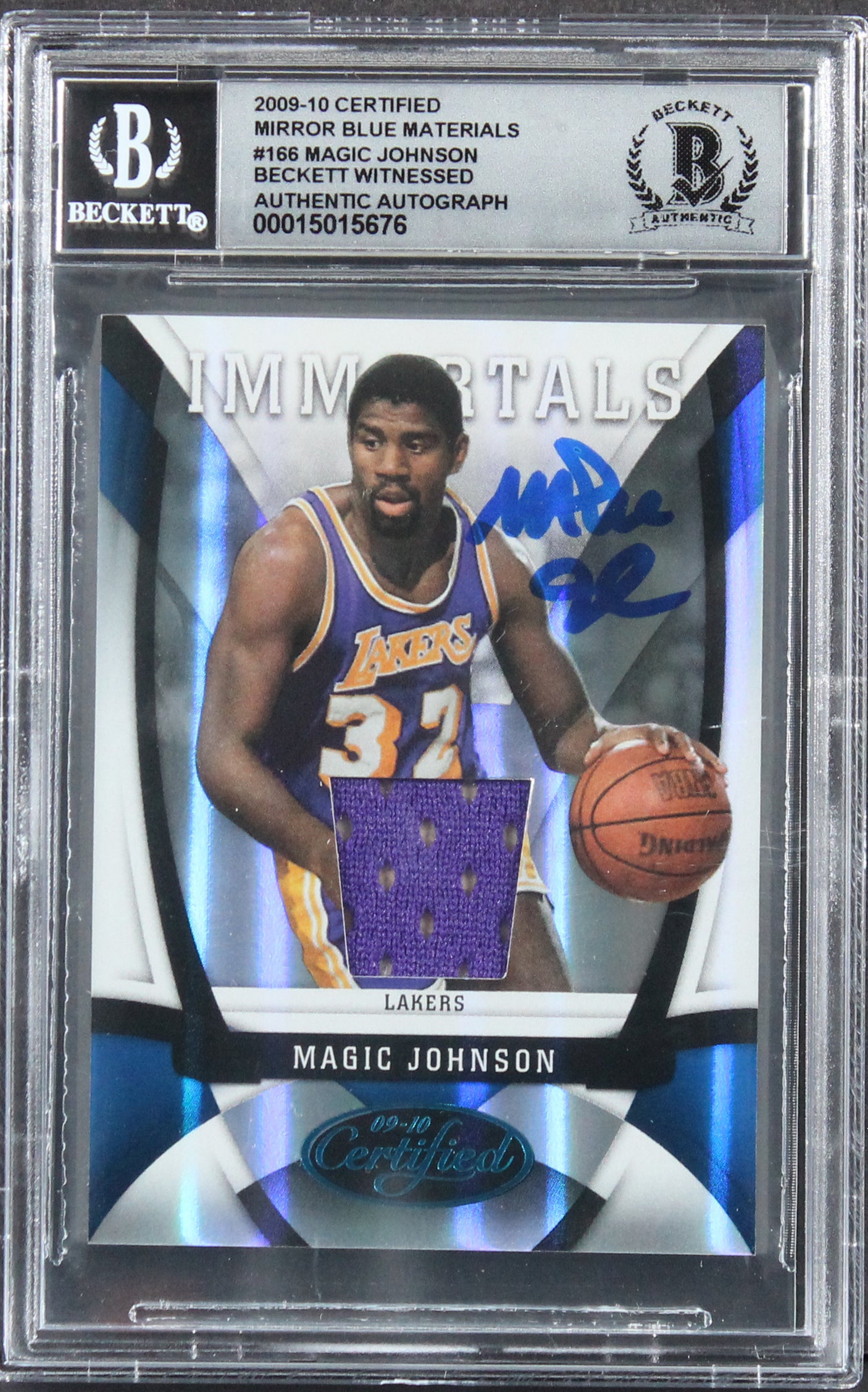 Magic Johnson Signed 2009 Certified Mirror Blue #166 35/50 Card Auto 10 BAS Slab