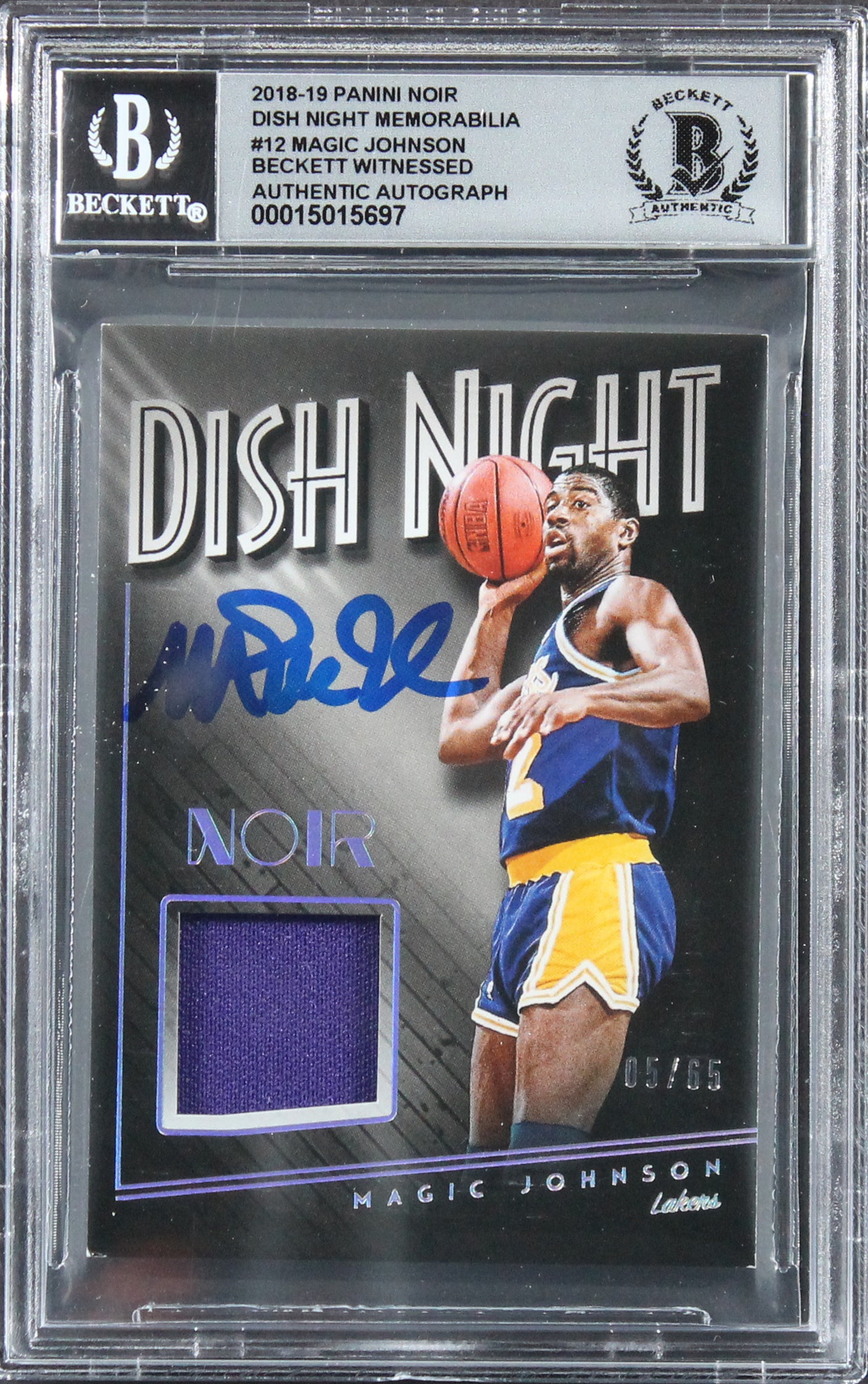 Magic Johnson Signed 2018 Panini Noir Dish Night #12 5/65 Card Auto 10! BAS Slab