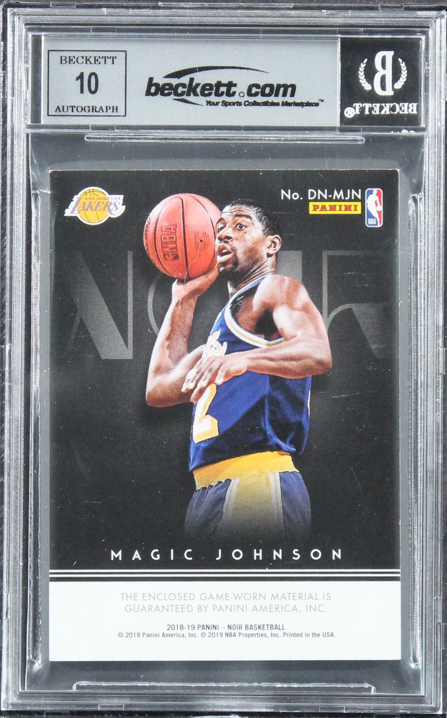 Magic Johnson Signed 2018 Panini Noir Dish Night #12 5/65 Card Auto 10! BAS Slab