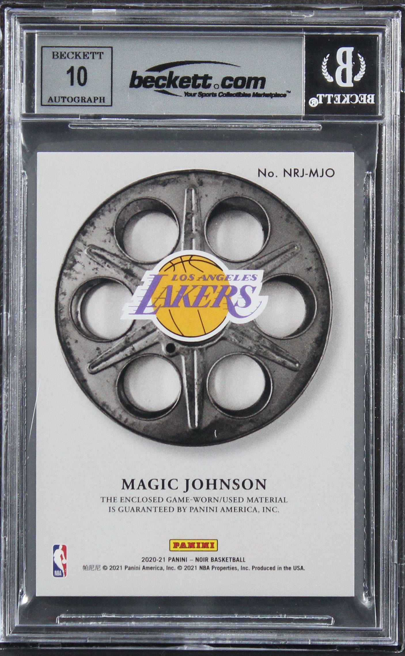 Magic Johnson Signed 2020 Panini Noir Newsreels #33 2/75 Card Auto 10! BAS Slab