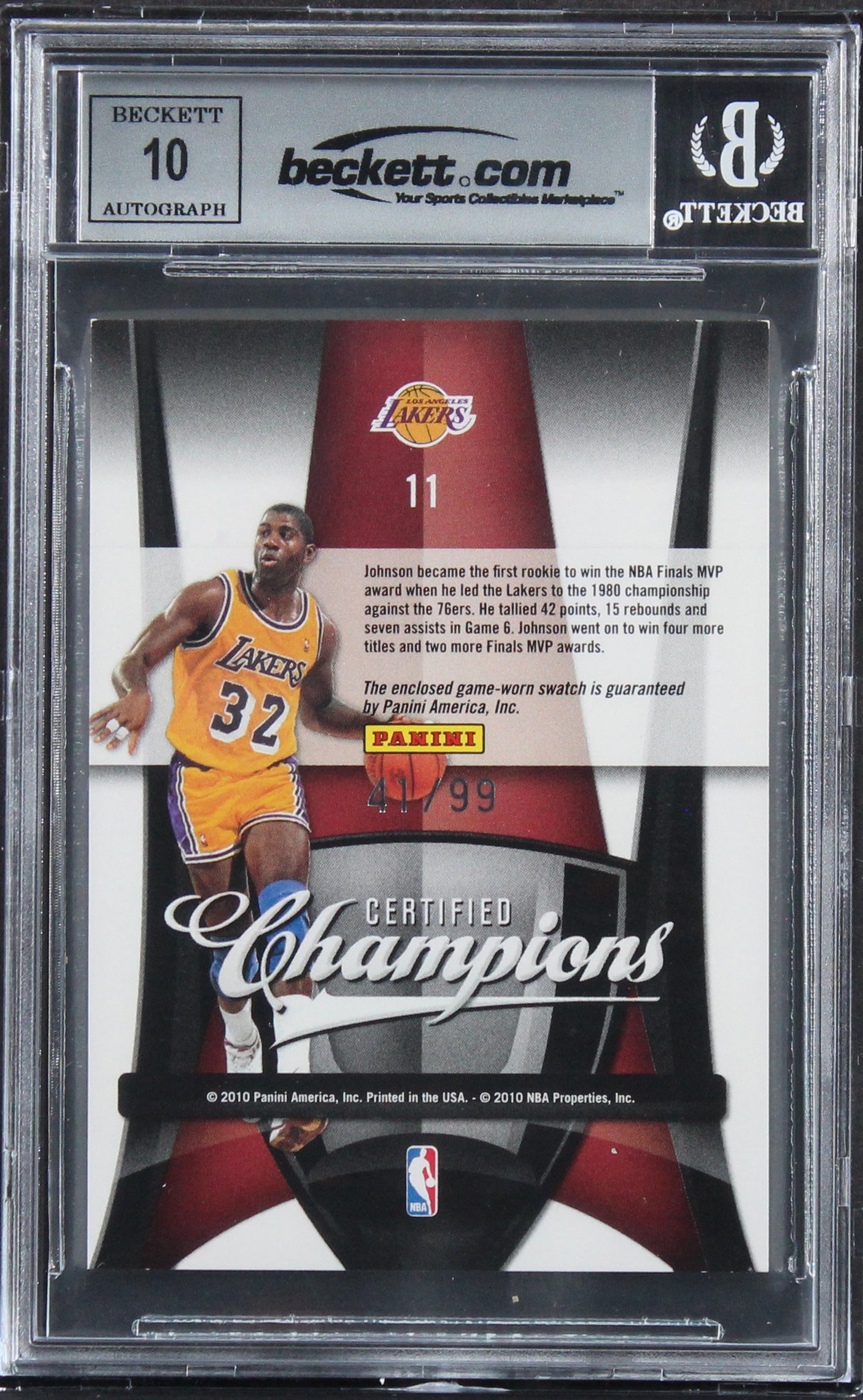 Lakers Magic Johnson Signed 2009 Certified CM #11 #41/99 Auto 10! BAS Slabbed