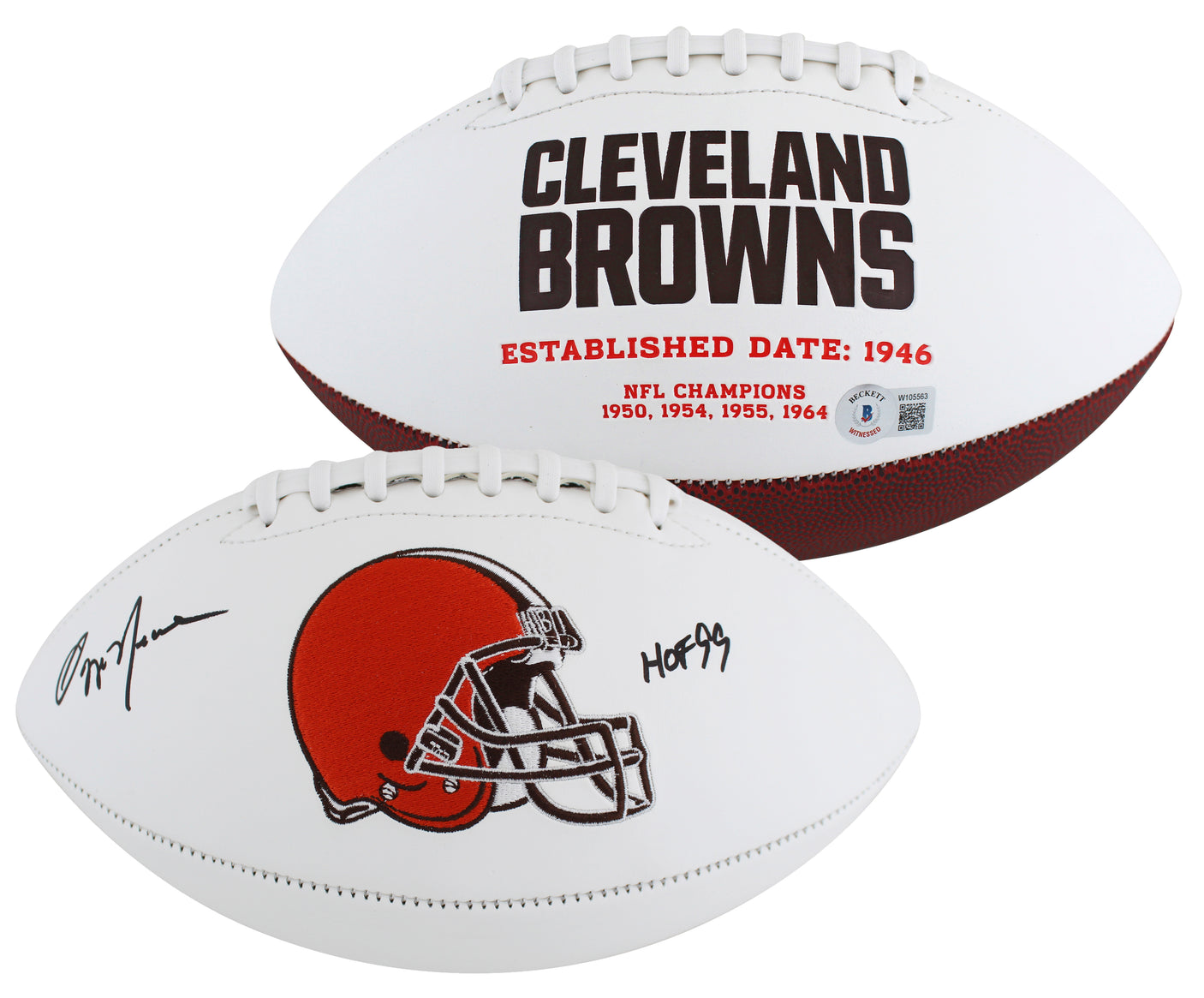 Browns Ozzie Newsome "HOF 99" Signed White Panel Logo Football BAS Witnessed