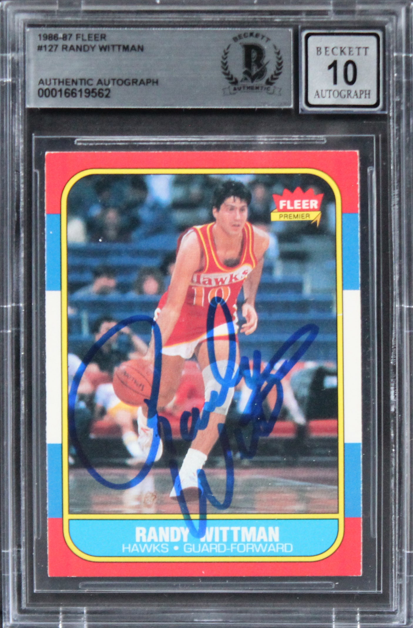 Hawks Randy Wittman Authentic Signed 1986 Fleer #127 Card Auto 10! BAS Slabbed