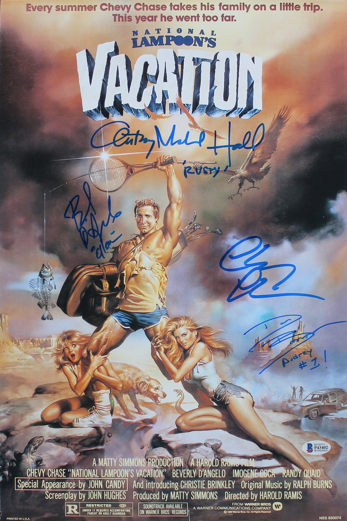 Vacation Cast (4) Chevy Chase, D'Angelo, Barron & Hall Signed 12x18 Photo BAS W