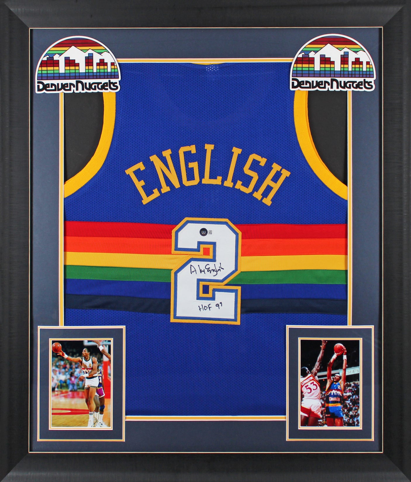 Alex English "HOF 97" Signed Blue TB Pro Style Framed Jersey BAS Witnessed