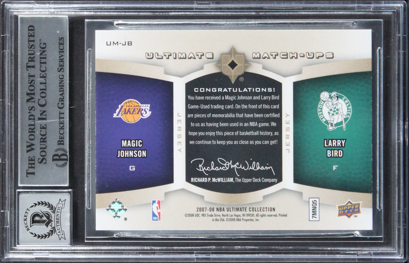Magic Johnson & Larry Bird Signed 2007 Ultimate Collection Matchups Gold #JB #11/50 Card Auto 10! BAS Slabbed