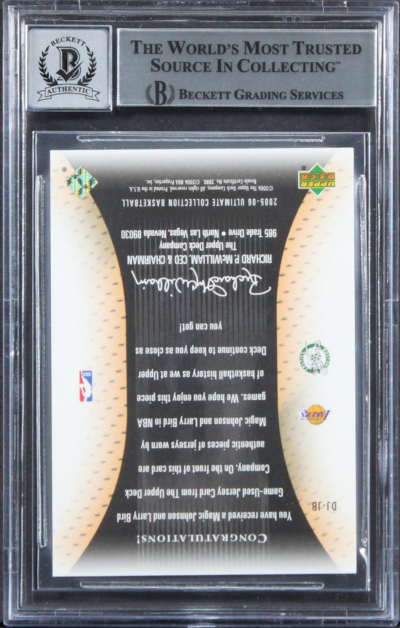 Magic Johnson & Larry Bird Signed 2005 Ultimate DJJB #3/10 Card Auto 10 BAS Slab