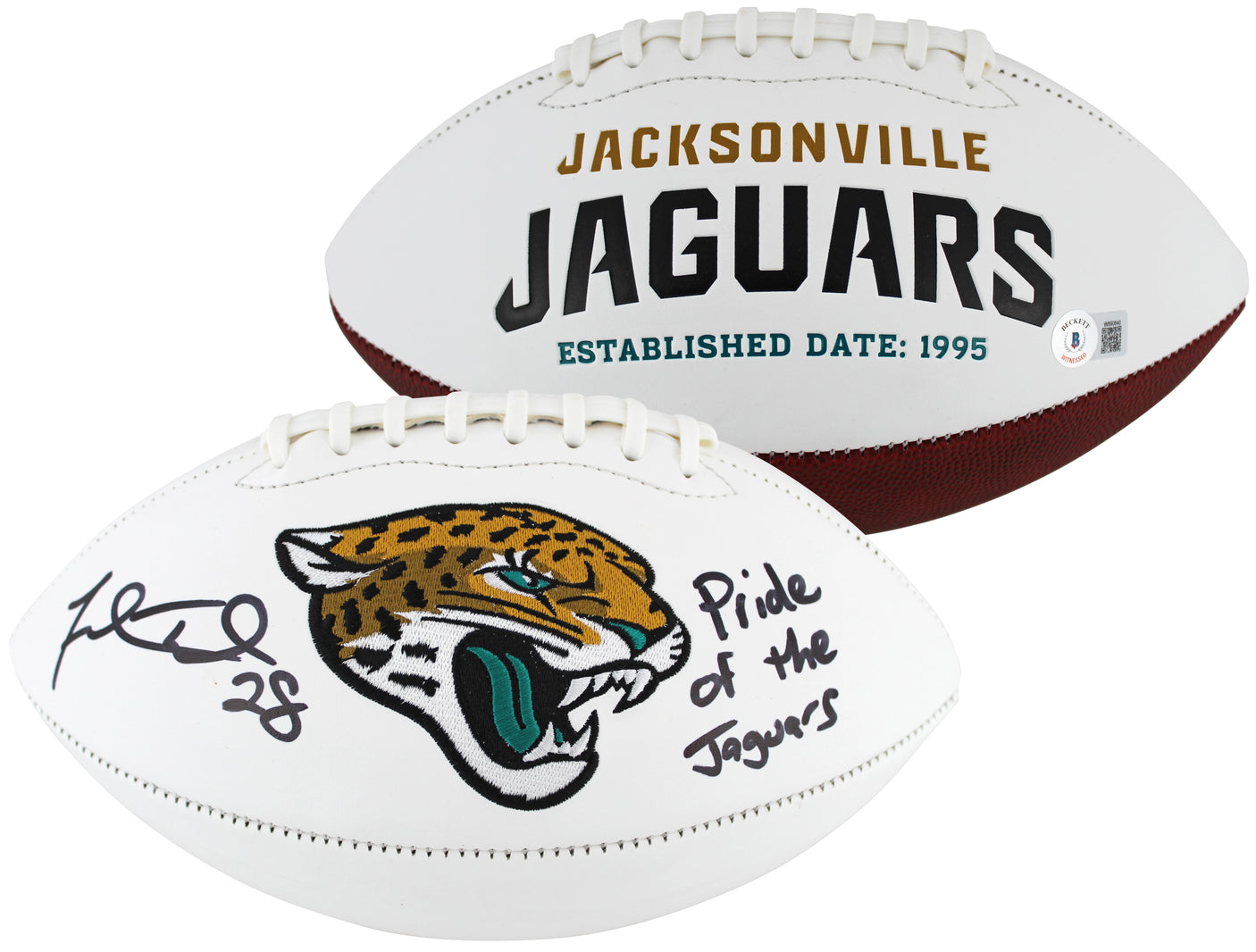 Jaguars Fred Taylor Pride Of The Jaguars Signed White Panel Logo Football BAS W