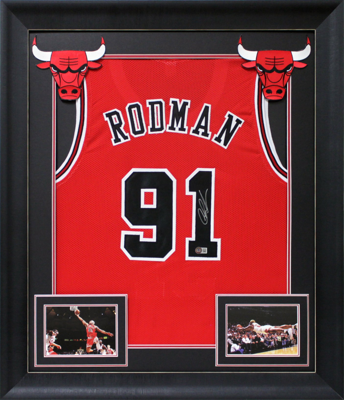 Dennis Rodman Authentic Signed Red Pro Style Framed Jersey BAS Witnessed 2