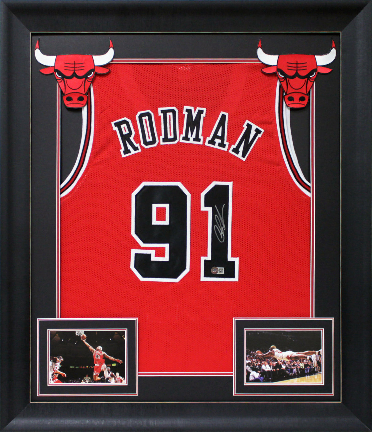 Dennis Rodman Authentic Signed Red Pro Style Framed Jersey BAS Witnessed 2
