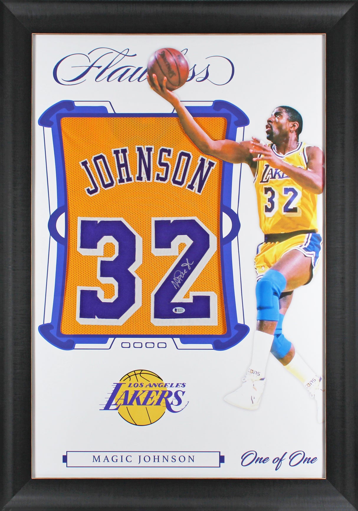 Magic Johnson Authentic Signed One of One Jersey Framed Display BAS Witnessed