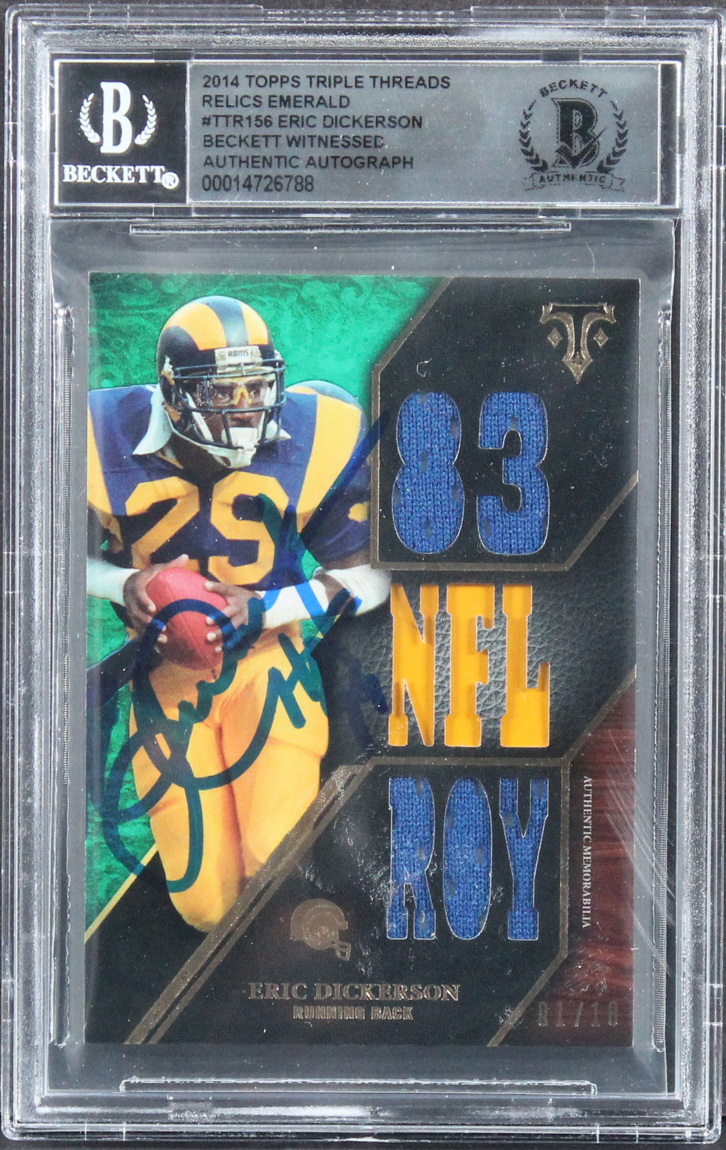 Eric Dickerson Signed 2014 Topps Triple Threads Emerald #TTR156 Card BAS Slabbed