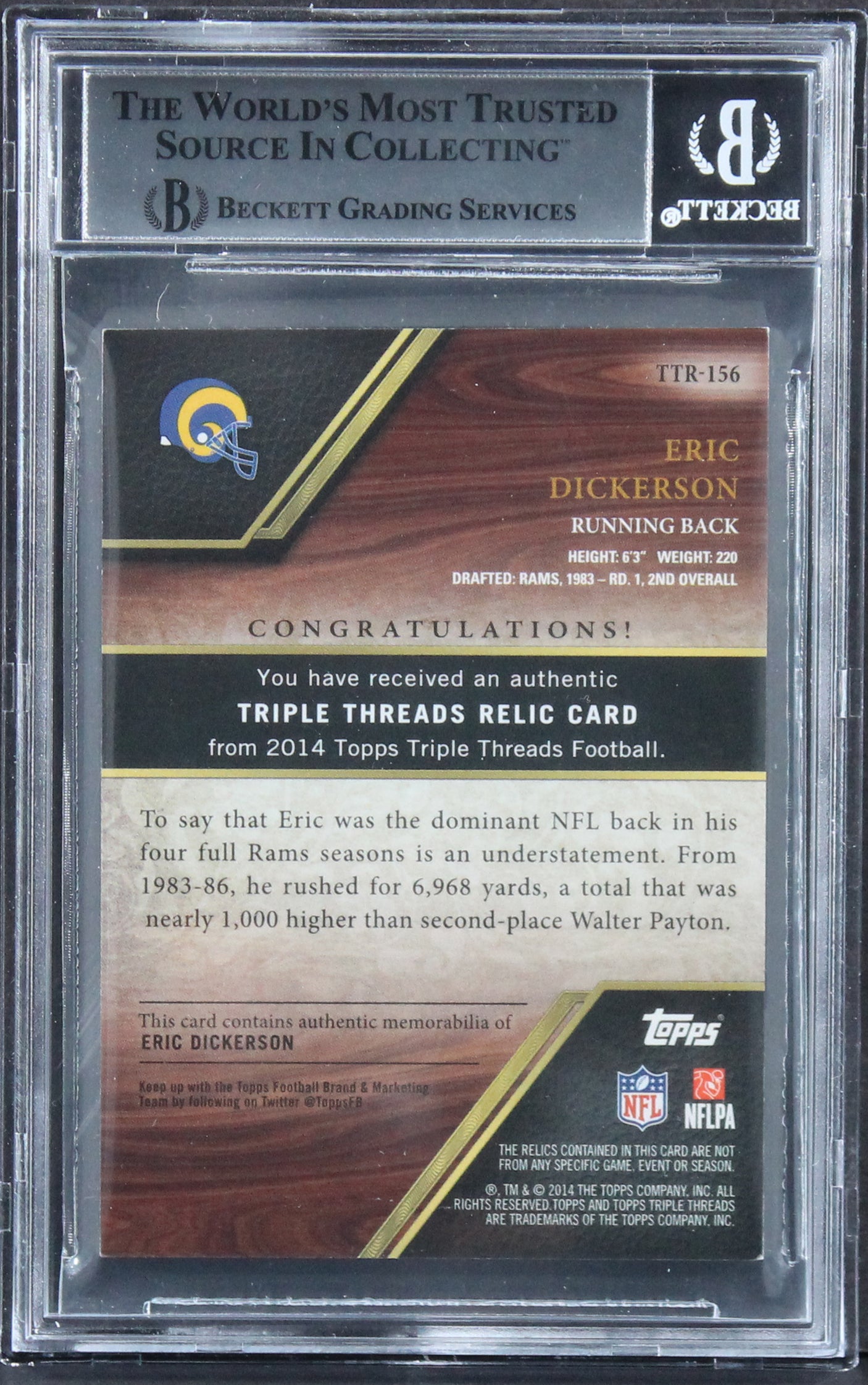 Eric Dickerson Signed 2014 Topps Triple Threads Emerald #TTR156 Card BAS Slabbed