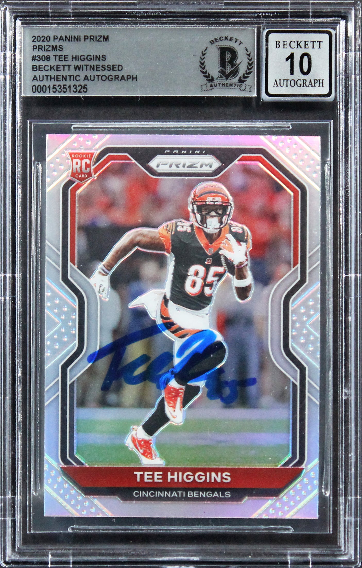 Tee Higgins Signed 2020 Panini Prizm Prizms #308 RC Card Auto 10! BAS Slabbed
