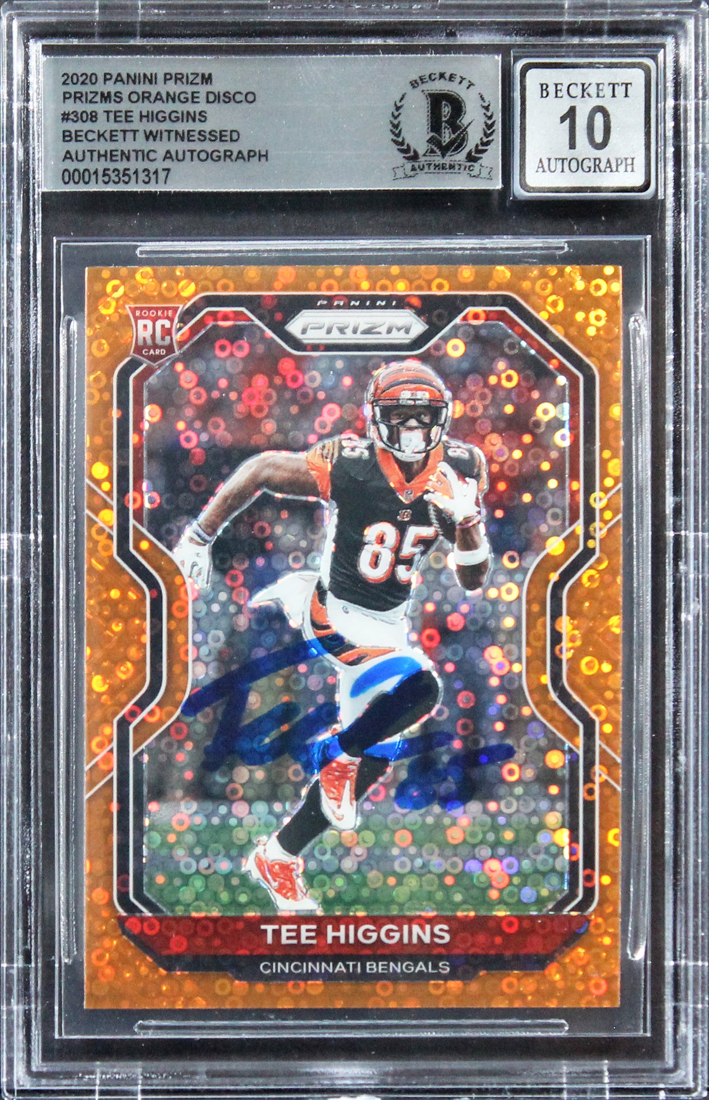 Tee Higgins Signed 2020 Panini Prizm Orange Disco #308 RC Card Auto 10! BAS Slab