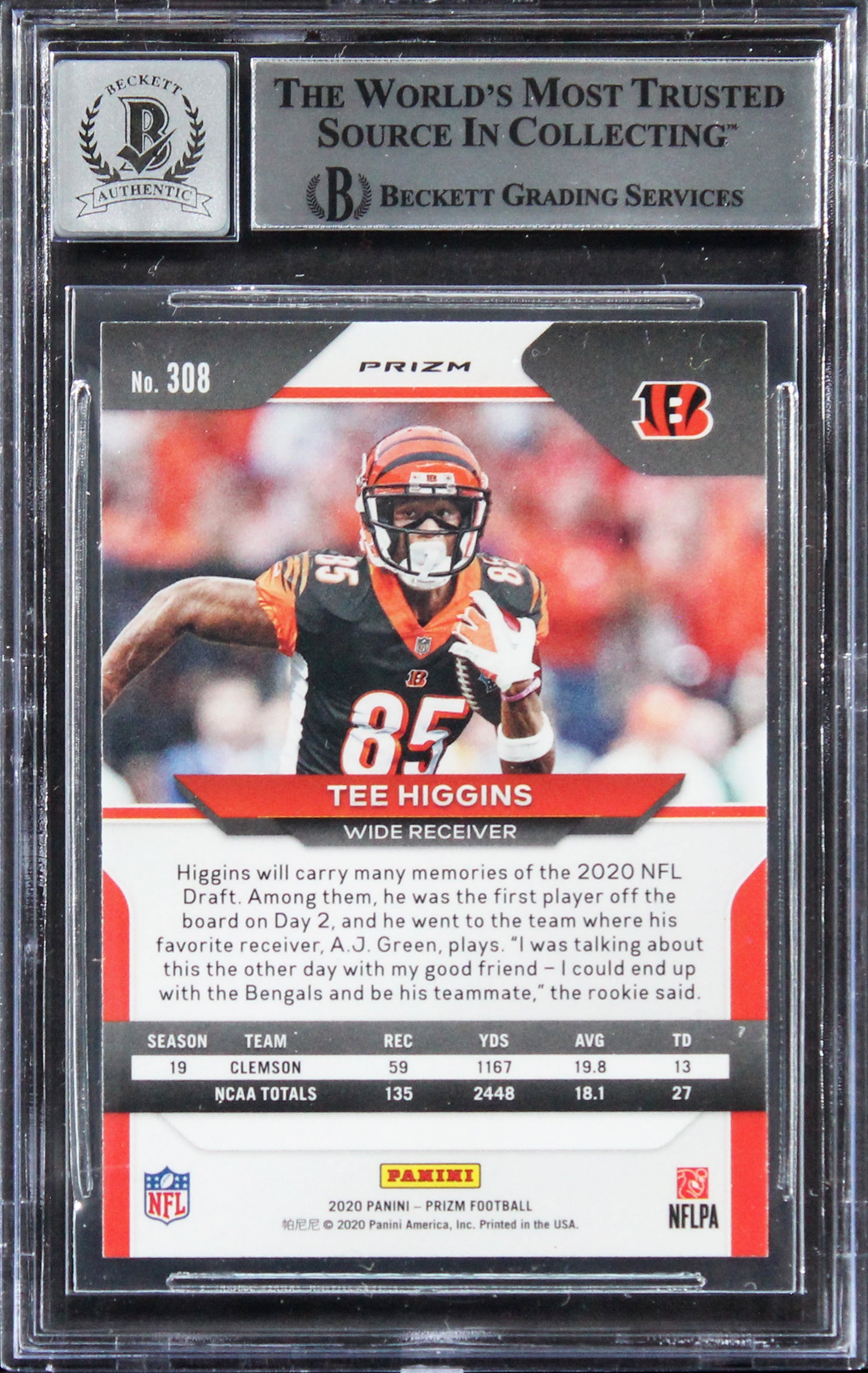 Tee Higgins Signed 2020 Panini Prizm Orange Disco #308 RC Card Auto 10! BAS Slab