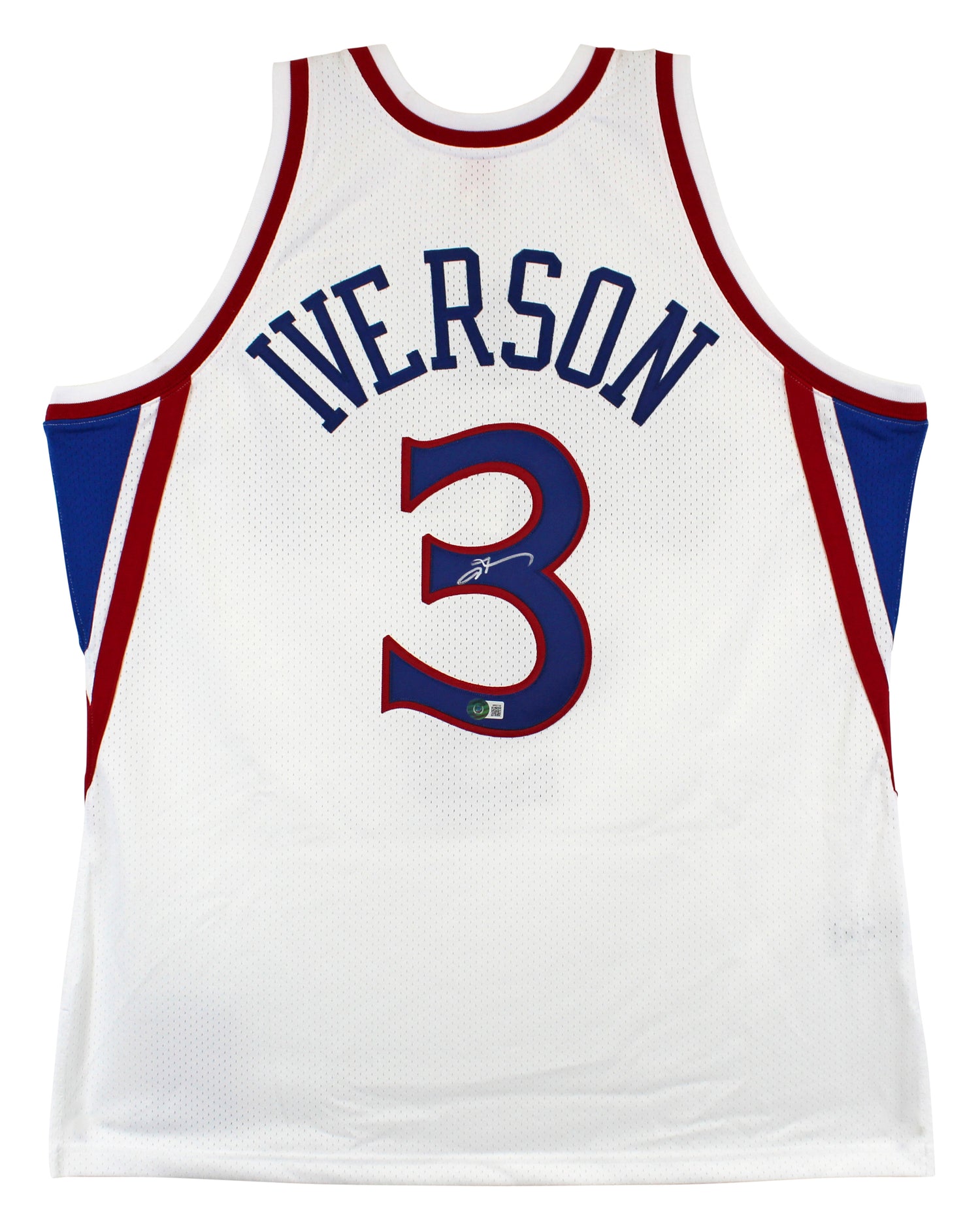 76ers Allen Iverson Authentic Signed White M&N HWC Authentic Jersey BAS Witness