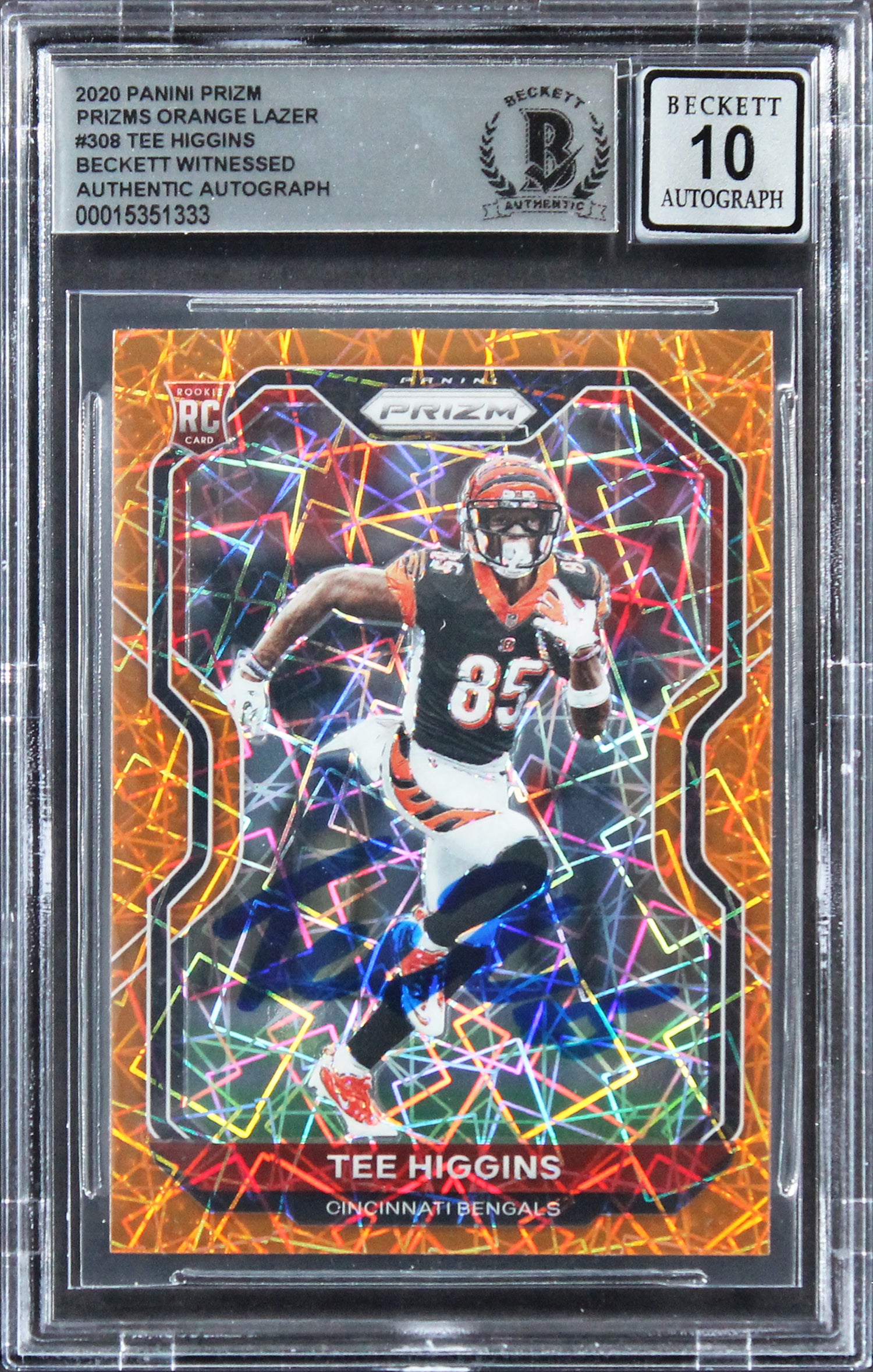 Tee Higgins Signed 2020 Panini Prizm Orange Lazer #308 RC Card Auto 10! BAS Slab