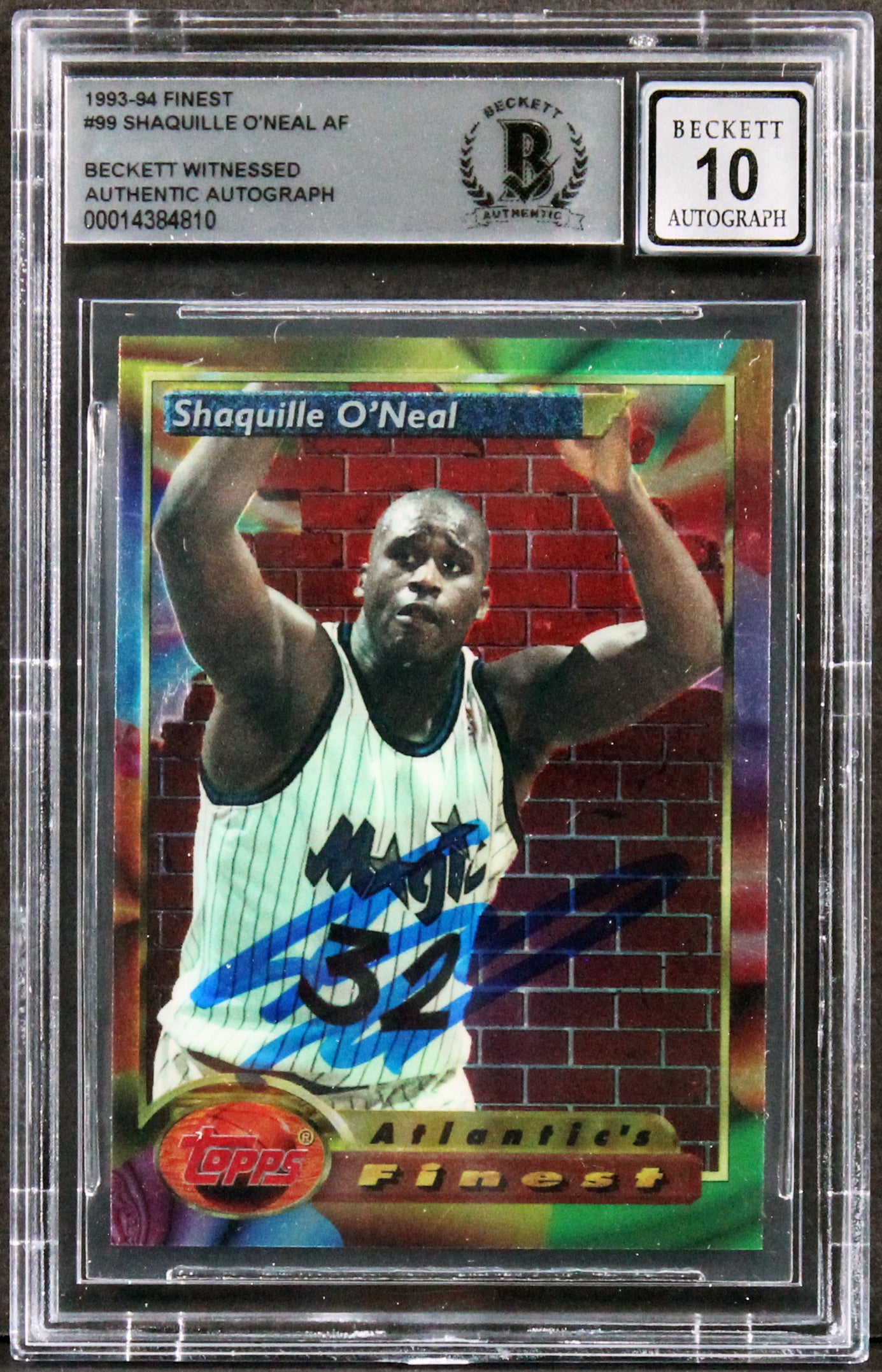 Magic Shaquille O'Neal Signed 1993 Finest #99 AF Card Auto 10! BAS Slabbed