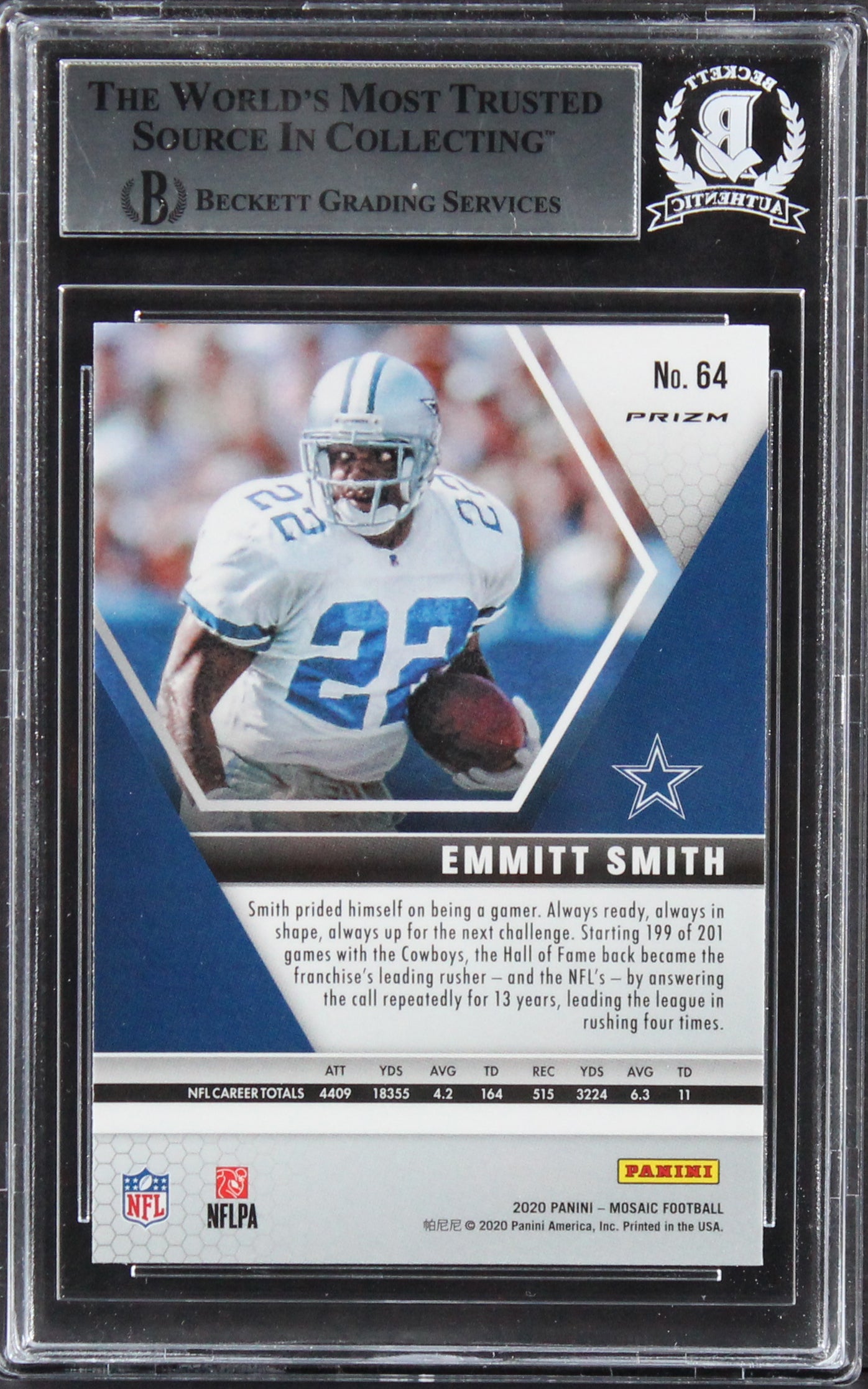 Cowboys Emmitt Smith Signed 2020 Panini Mosaic Reactive Orange #64 Card BAS Slab