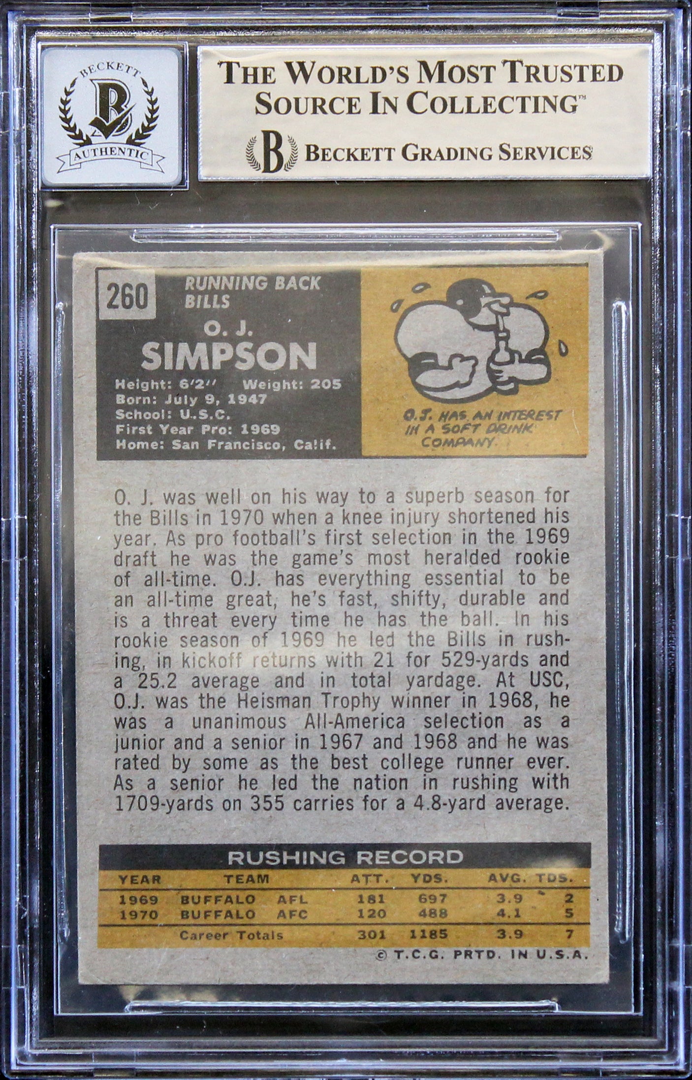 Bills O.J. Simpson "HOF 85" Signed 1971 Topps #260 Card Auto 10! BAS Slabbed 2